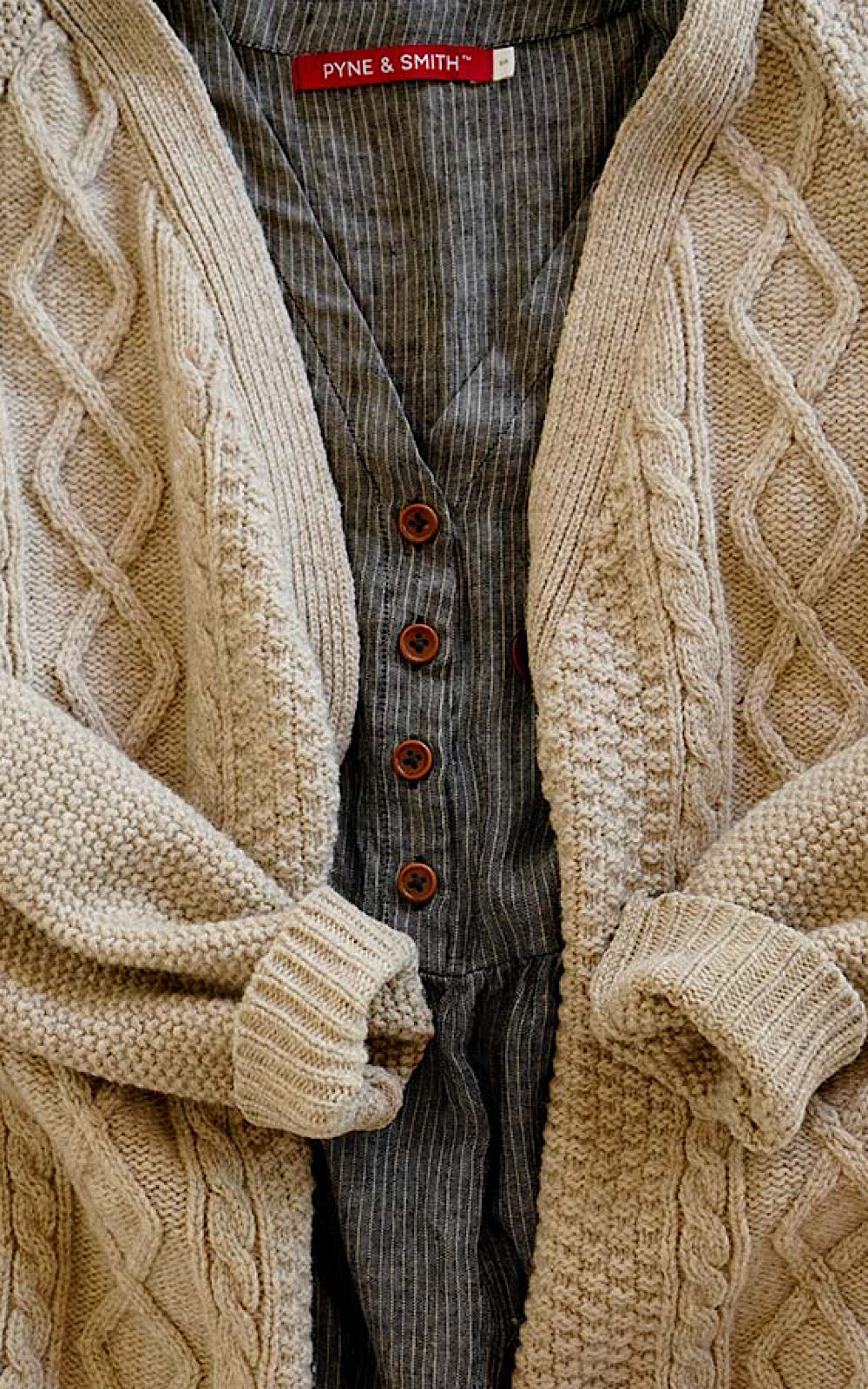 Linen dress with wool cardigan