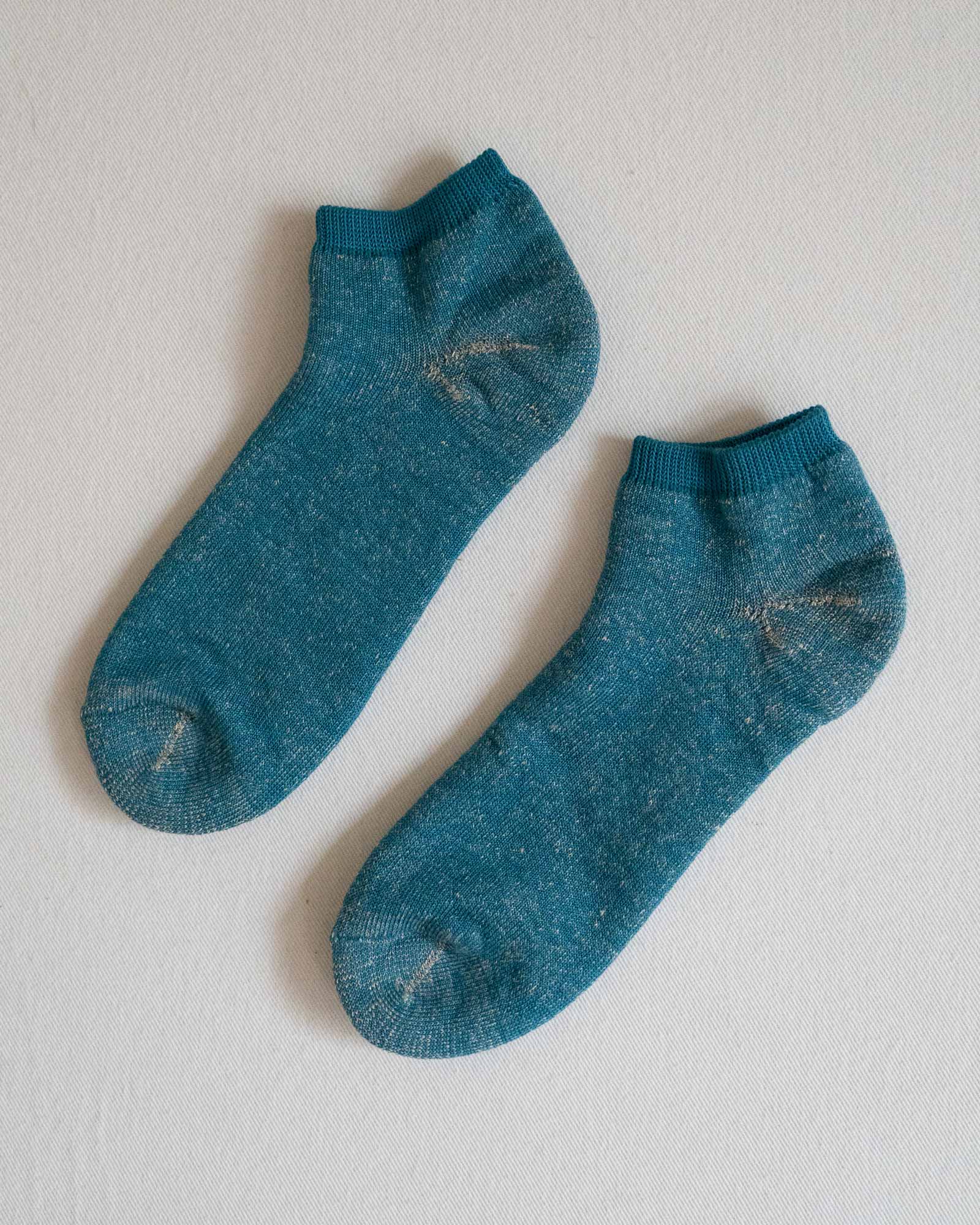 Lake Blue Linen-Cotton Anklet Socks