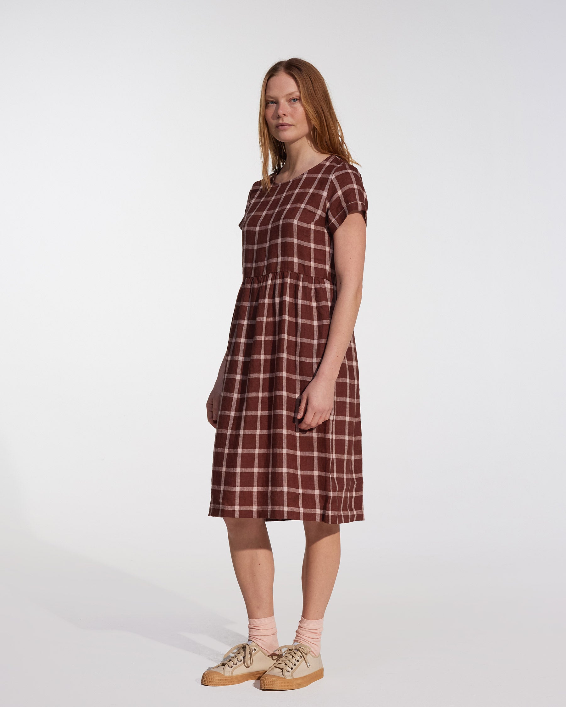 linen dresses with pockets EMMA Stonewashed Linen Dress With Pockets and Tie Belt Red / XL