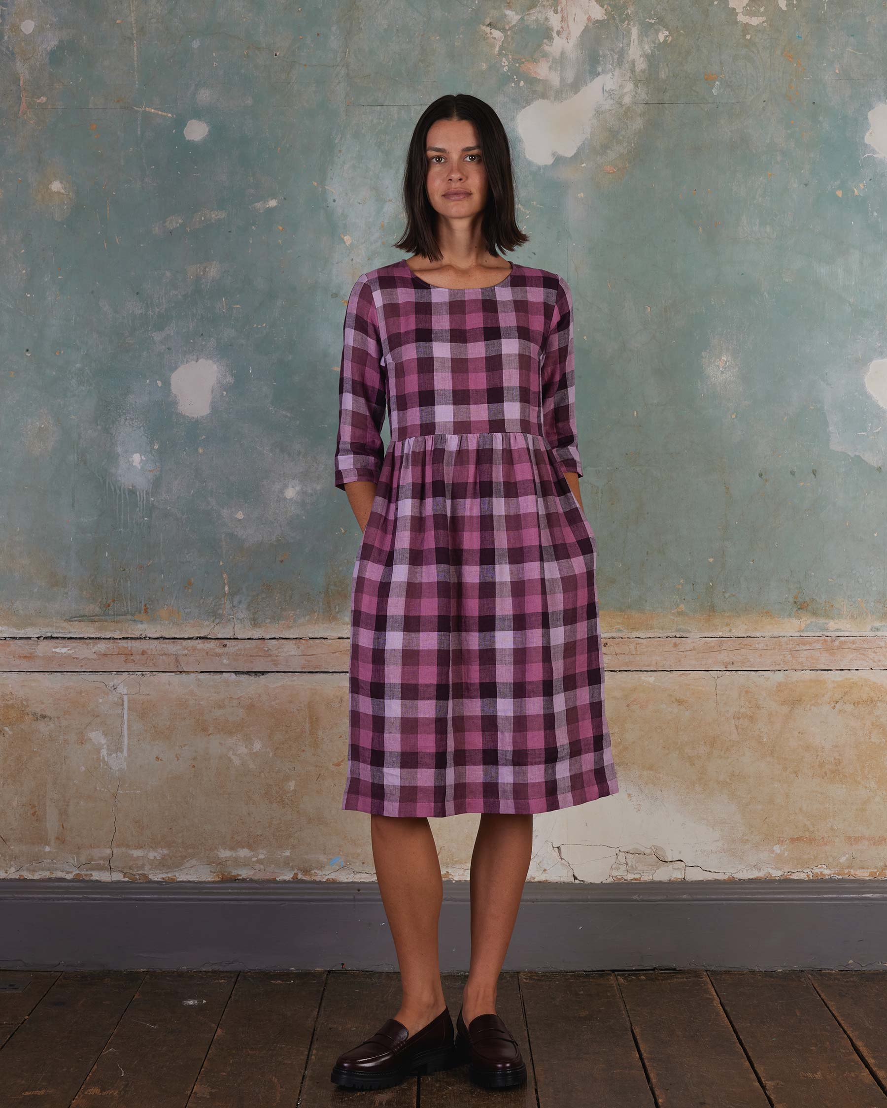 No.19 Boatneck Midi Linen Dress in Viola Melange