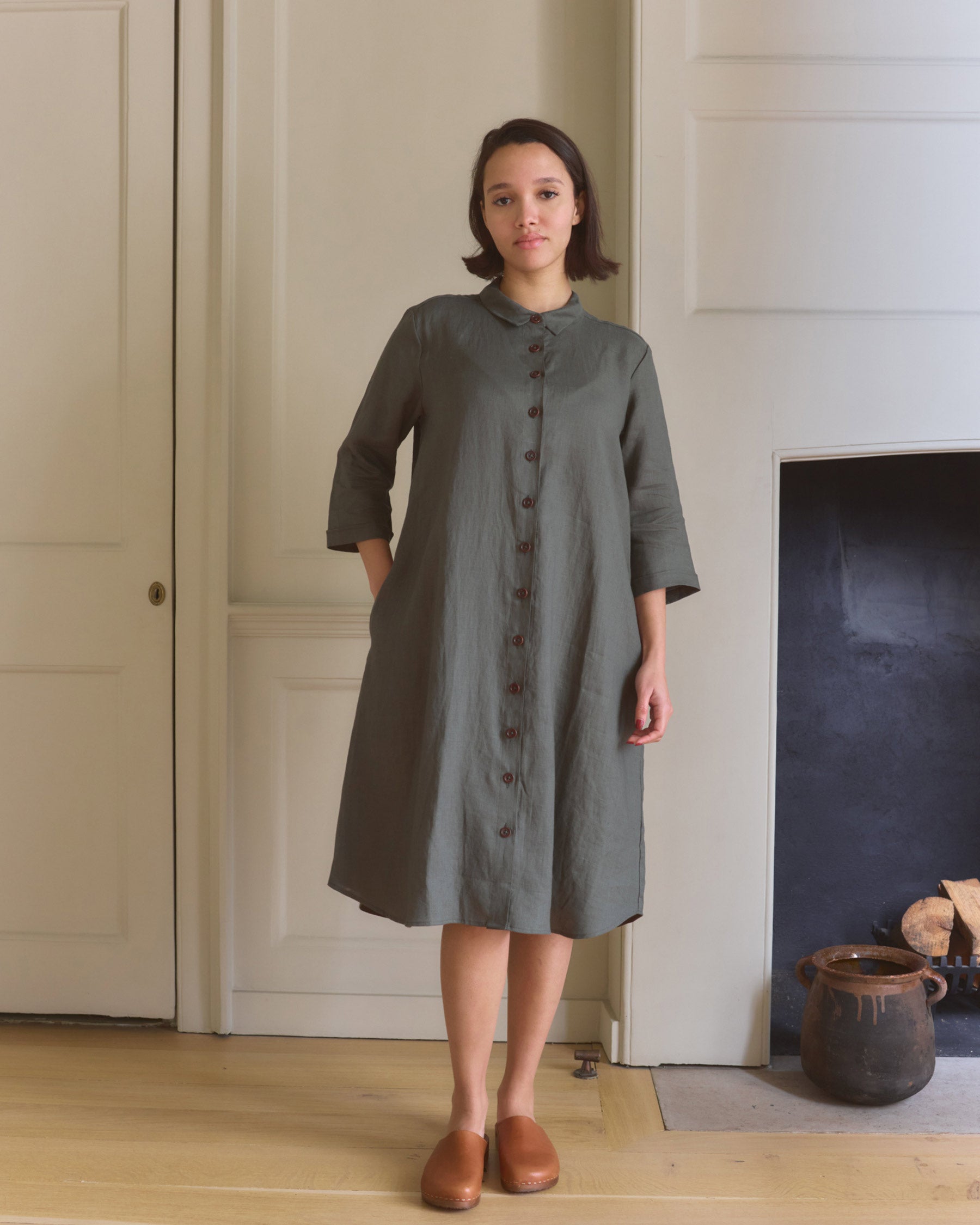 The Linen Shirtdress in Beetle Green | Pyne & Smith The Linen Shirtdress in Beetle Green | Pyne & Smith