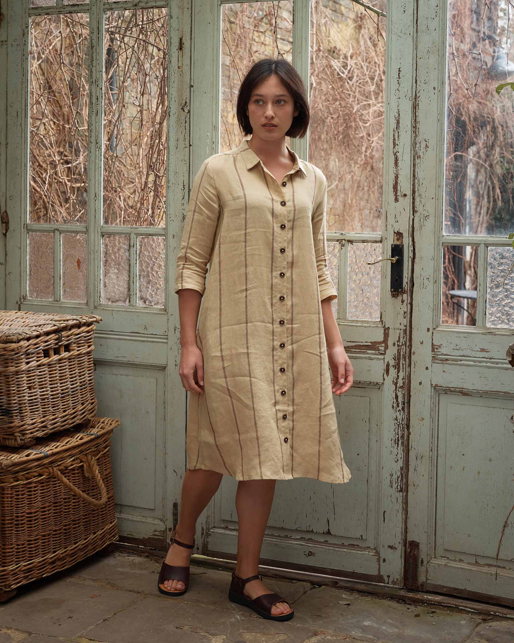 Linen shirt dress button front best sale