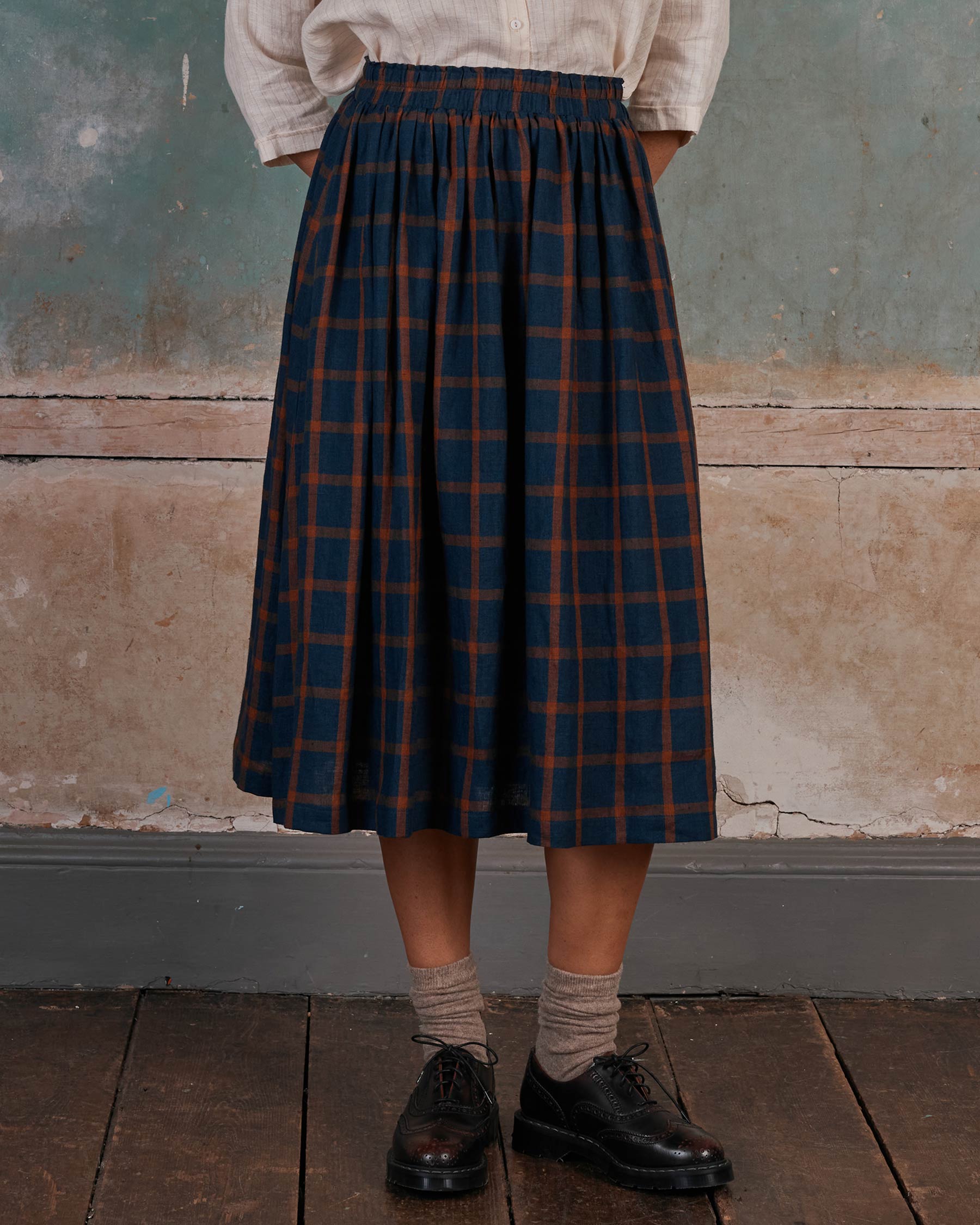 Linen Skirt No.11 in Montague Windowpane