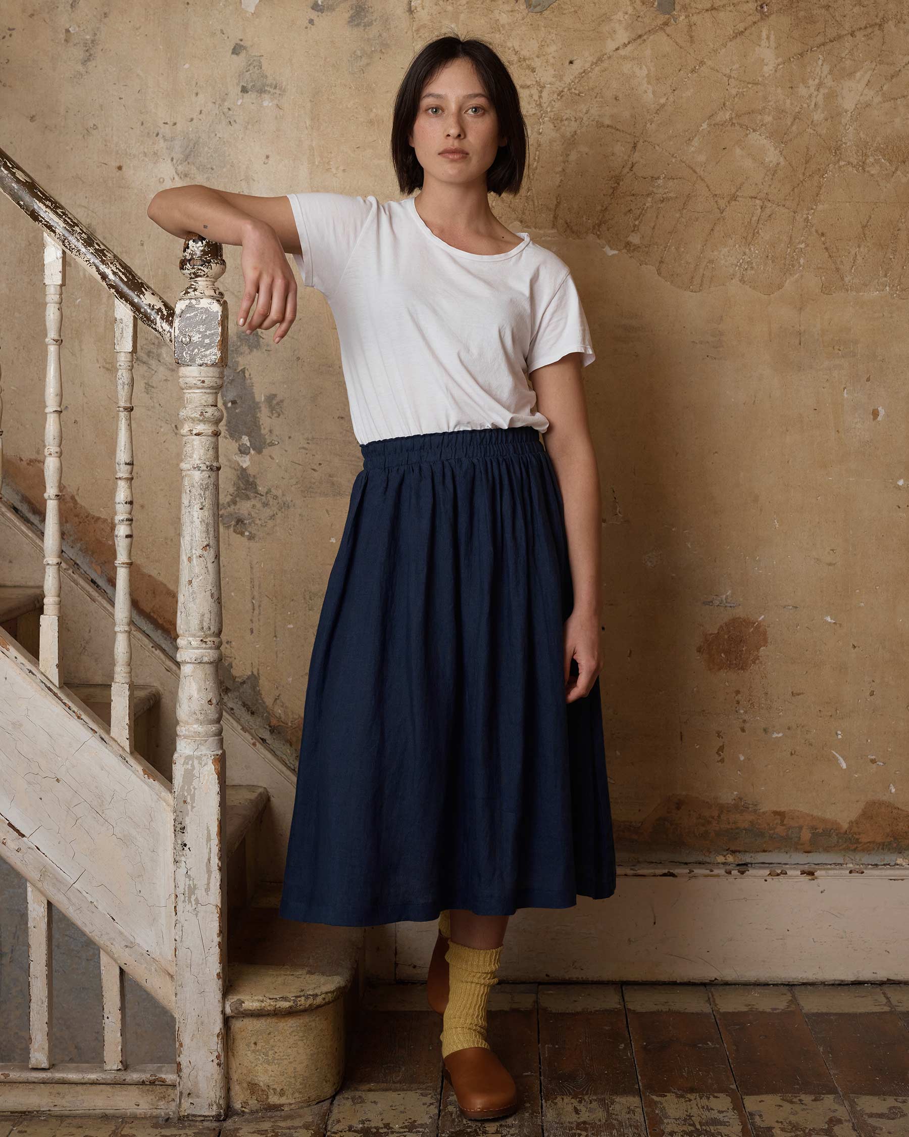 Linen Skirt No.11 in Navy Blue