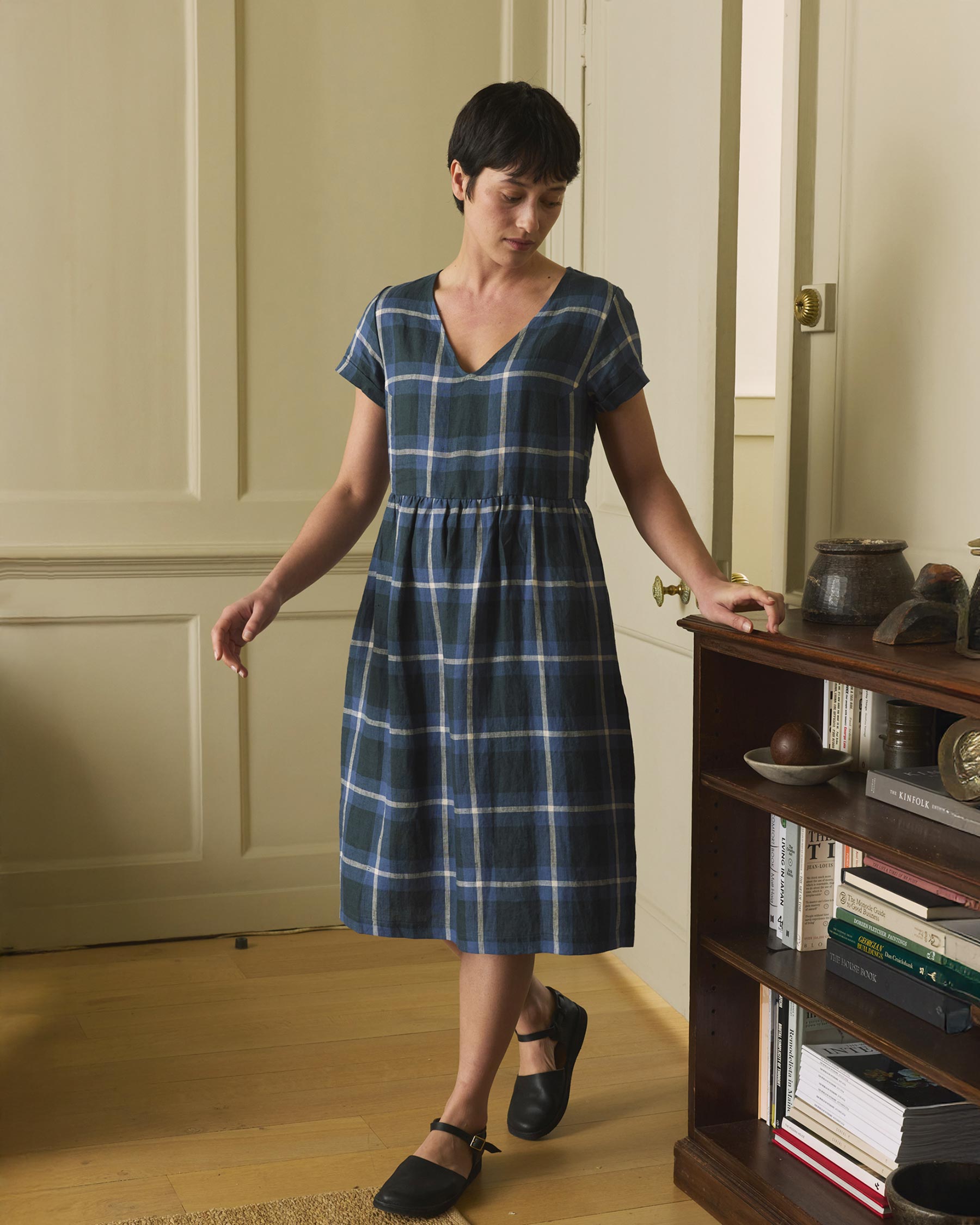 V Neck Linen Dress in Stirling Plaid | Pyne & Smith V Neck Linen Dress in Stirling Plaid | Pyne & Smith