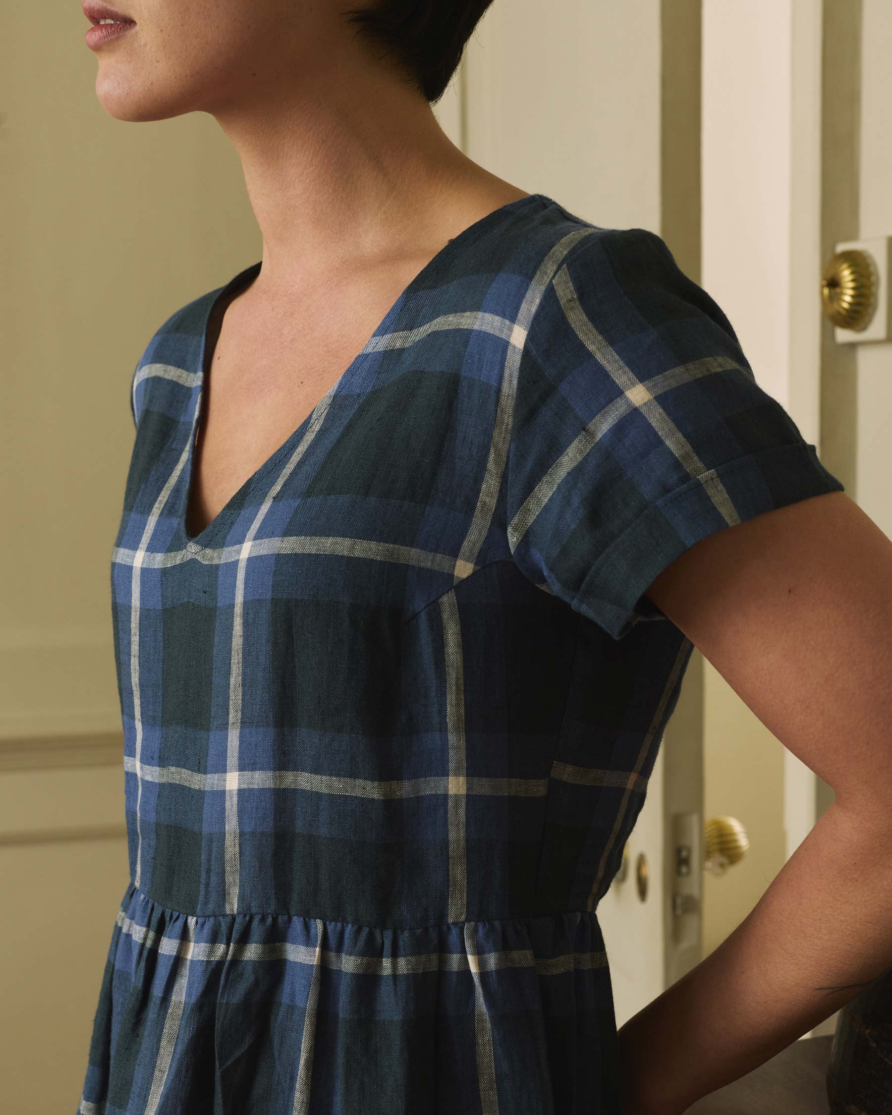V Neck Linen Dress in Stirling Plaid | Pyne & Smith V Neck Linen Dress in Stirling Plaid | Pyne & Smith