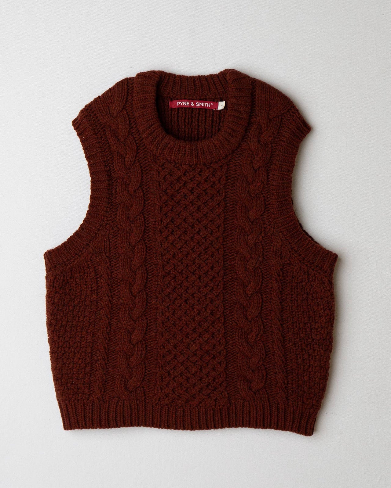 Merino Wool Cable Knit Vest in Rust Red