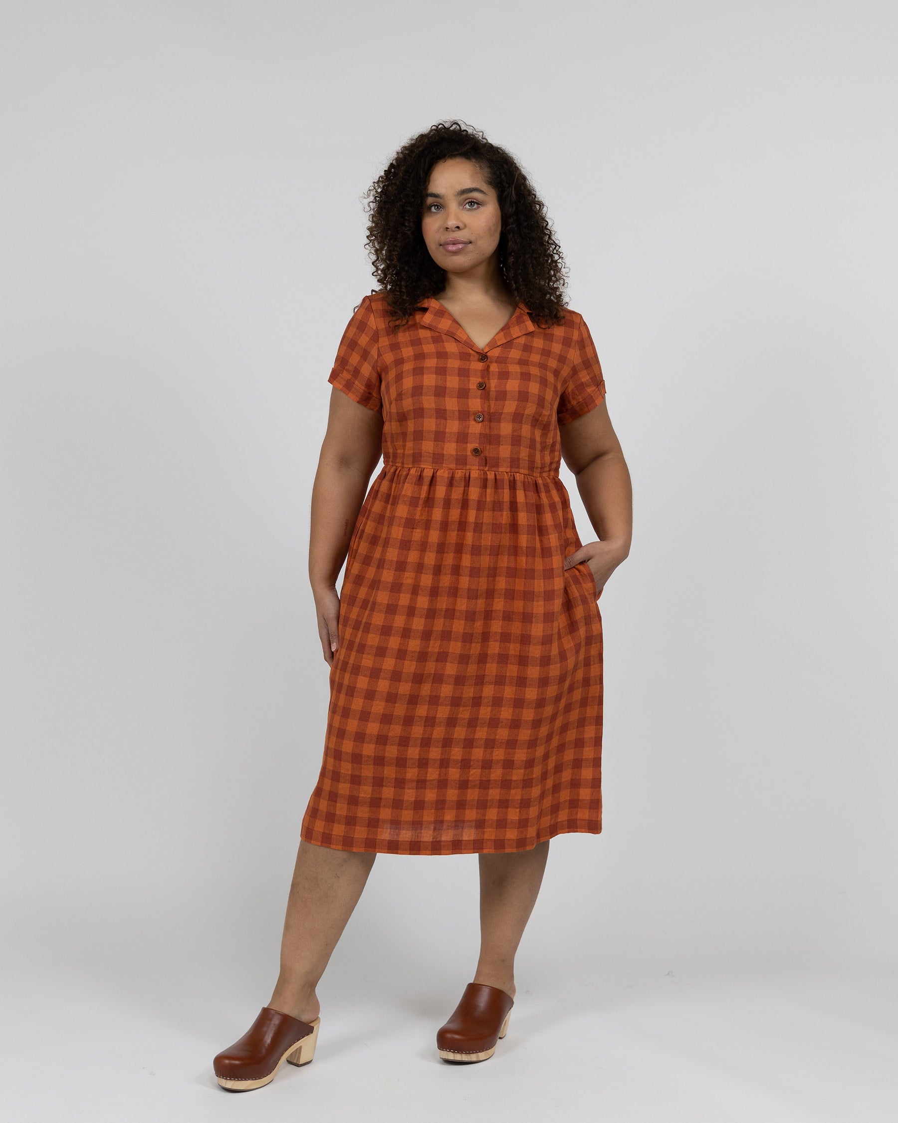 Model No.30 Collared Linen Dress in Marmalade Check