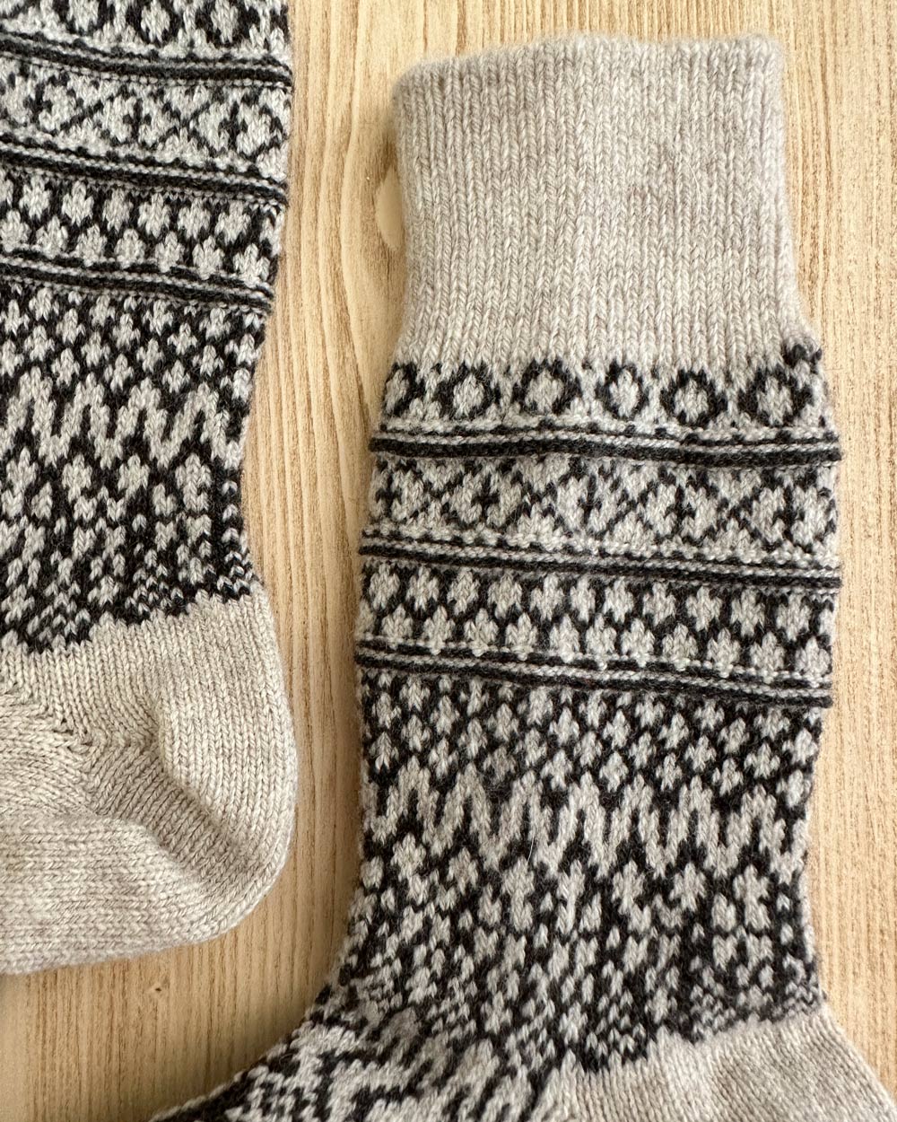 Close up of Oatmeal Wool Jacquard Socks 