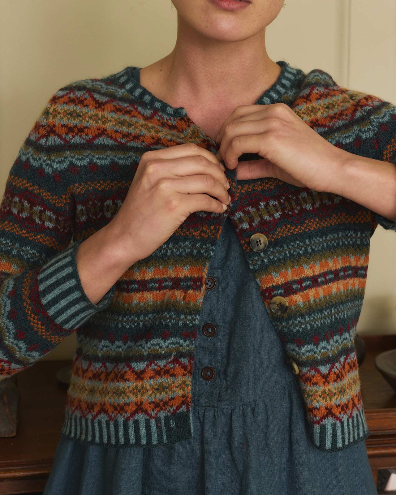 Fair Isle Lambswool Cardigan in Prelude
