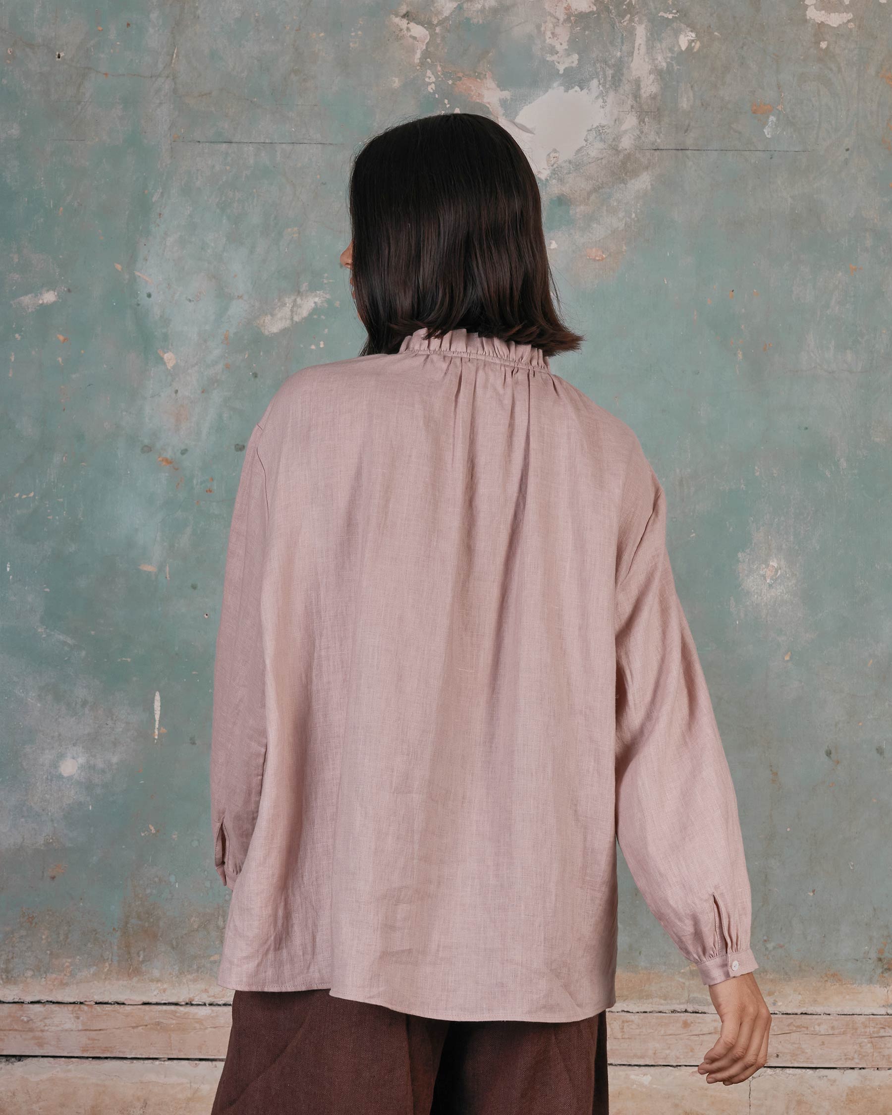 Linen Smock Blouse No.23 in Sepia Rose