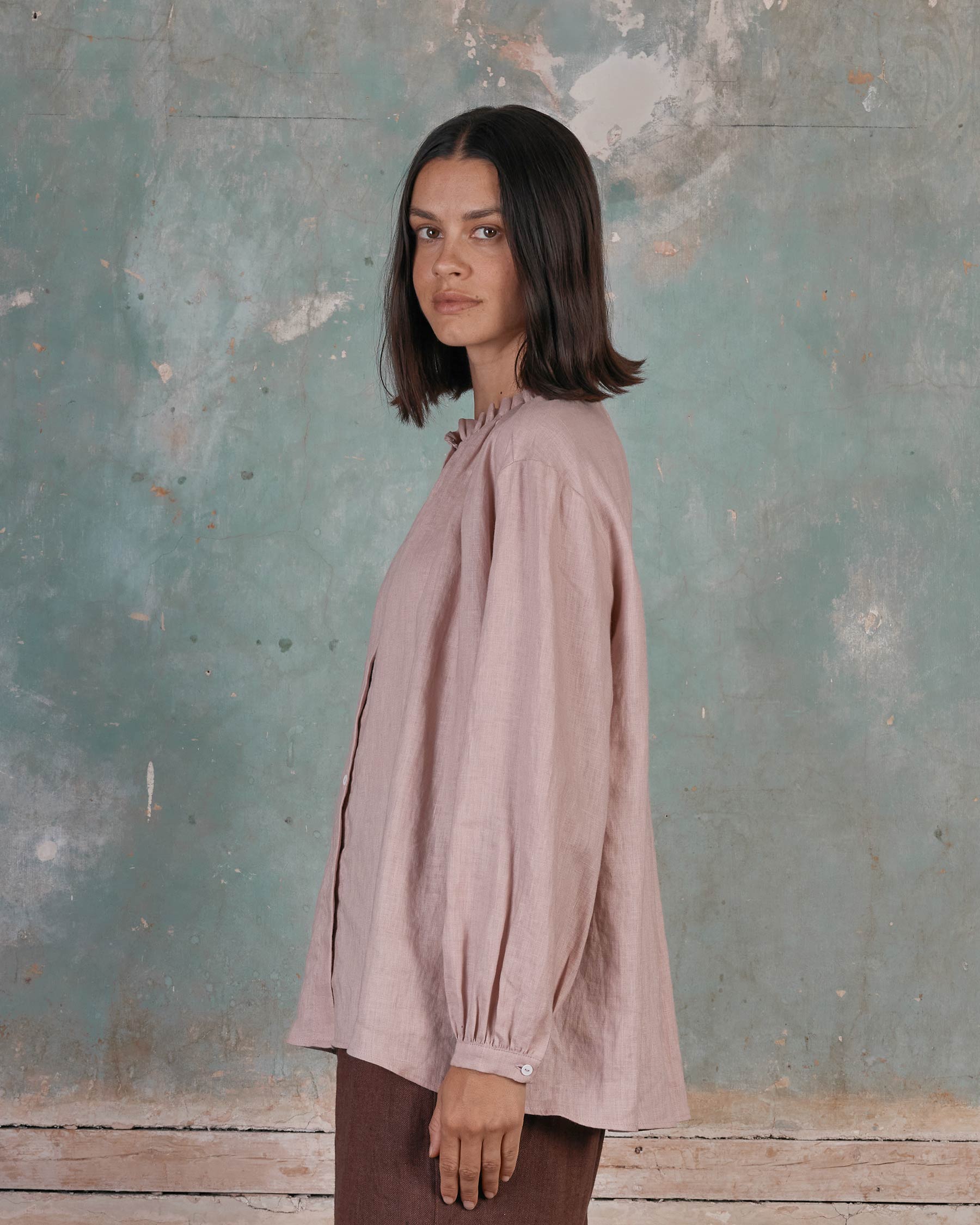 Linen Smock Blouse No.23 in Sepia Rose