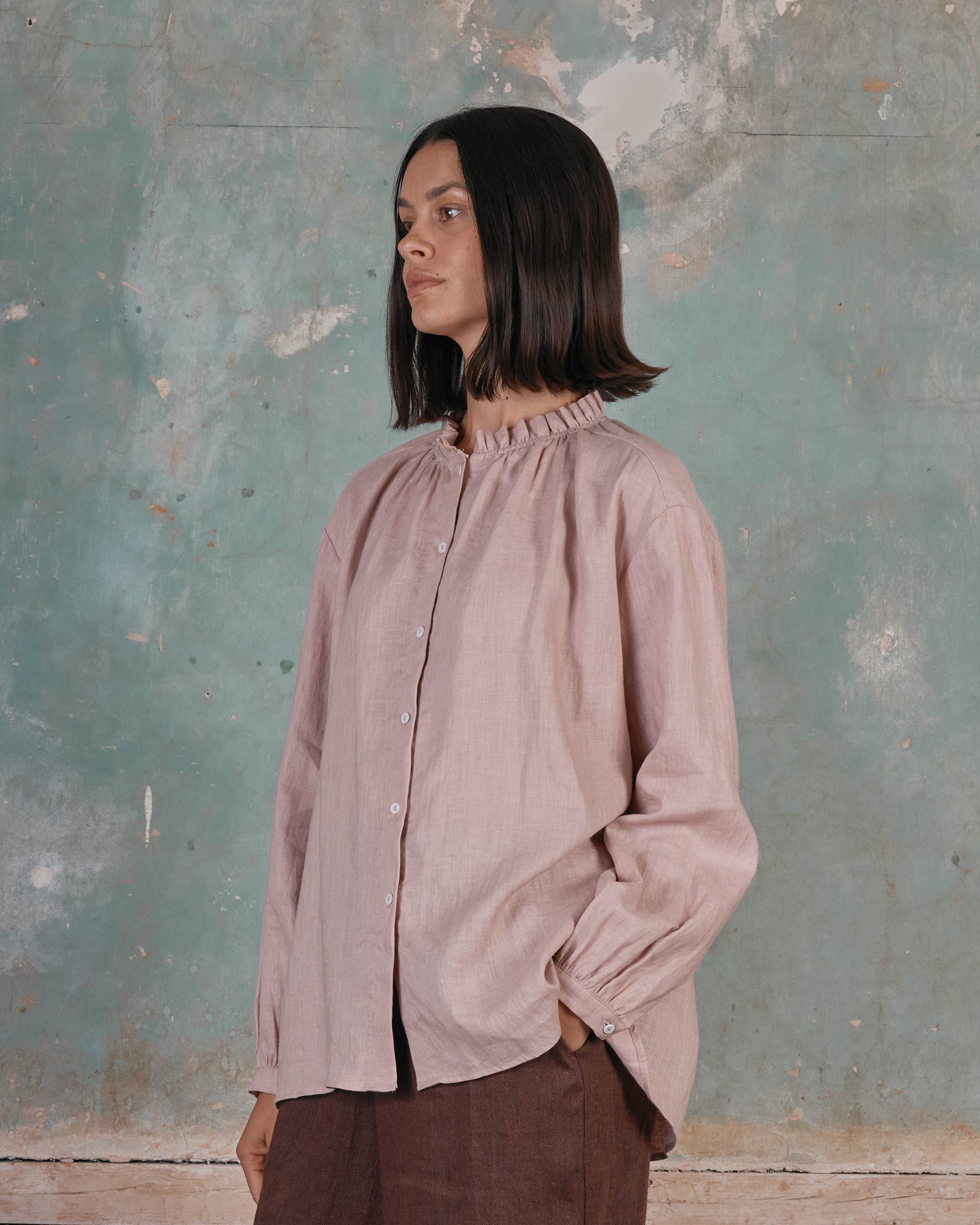 Linen Smock Blouse No.23 in Sepia Rose