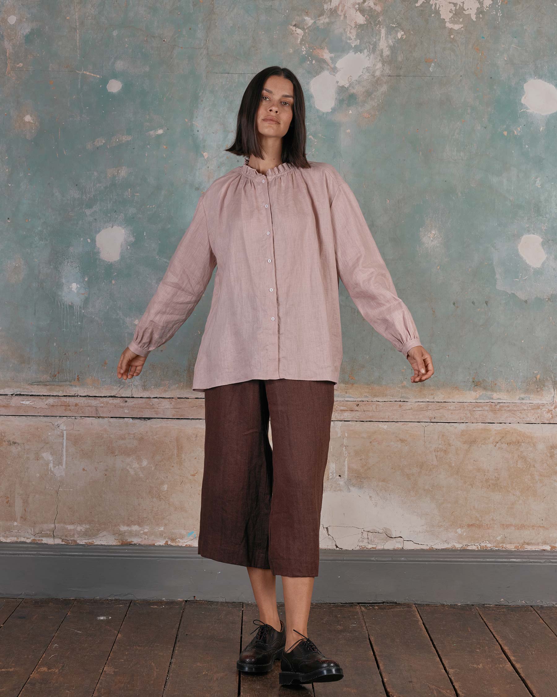 Linen Smock Blouse No.23 in Sepia Rose
