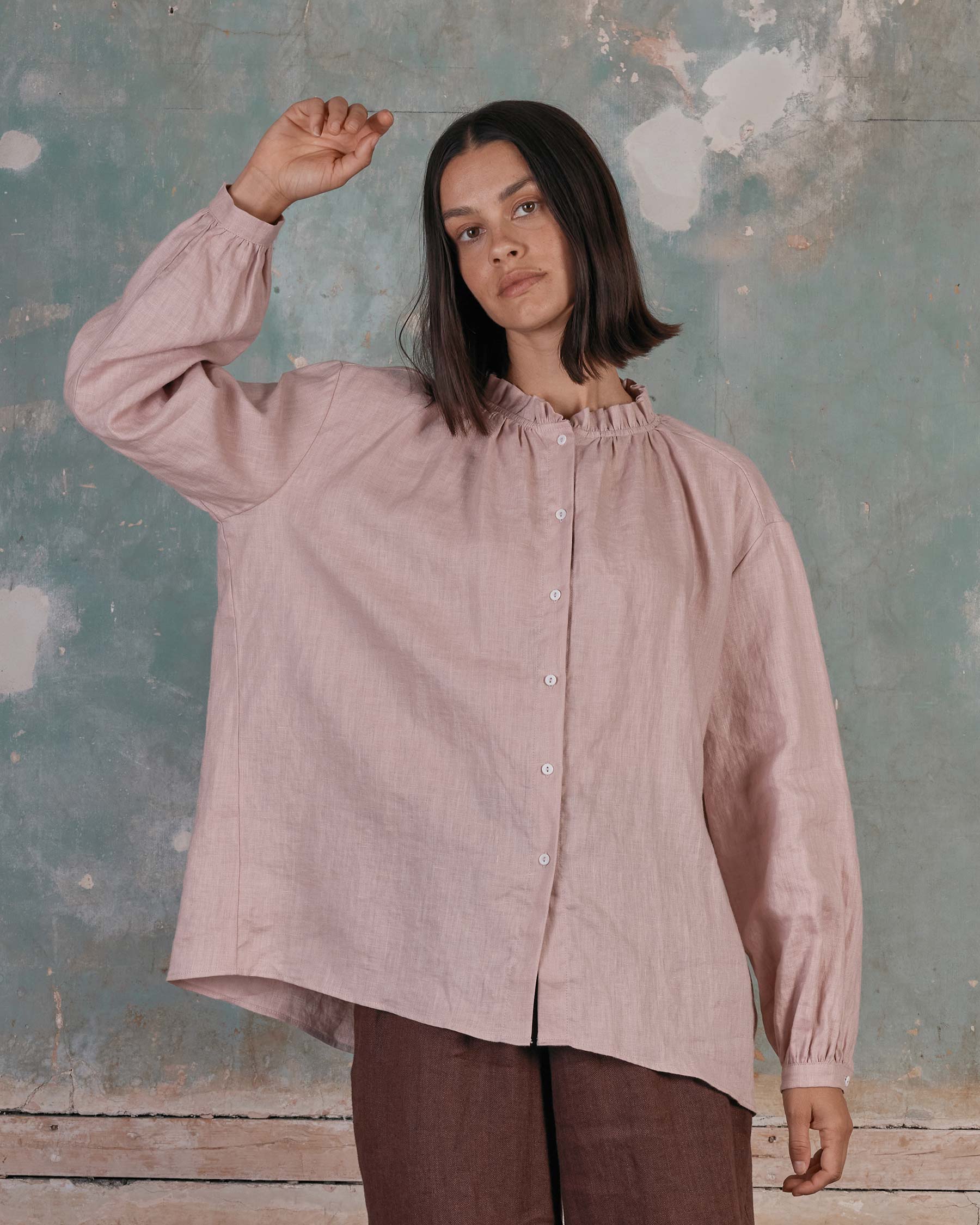 Linen Smock Blouse No.23 in Sepia Rose