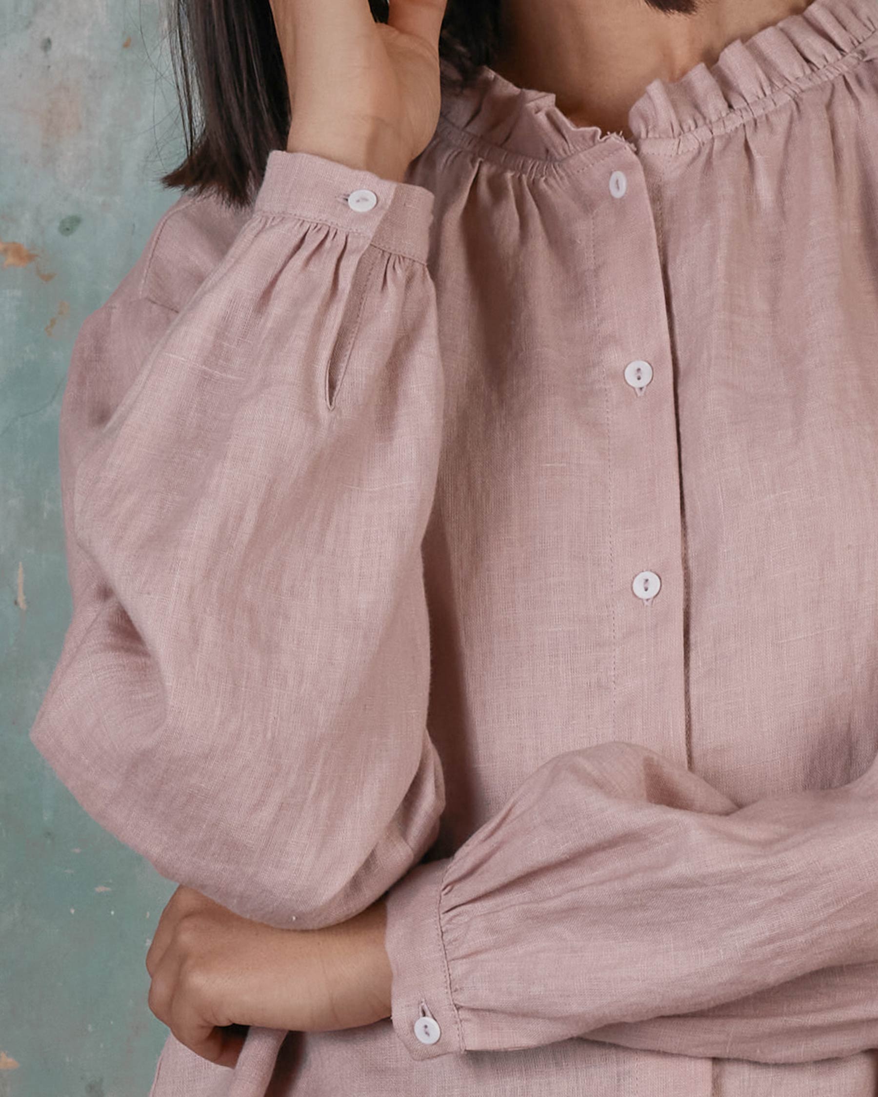 Linen Smock Blouse No.23 in Sepia Rose