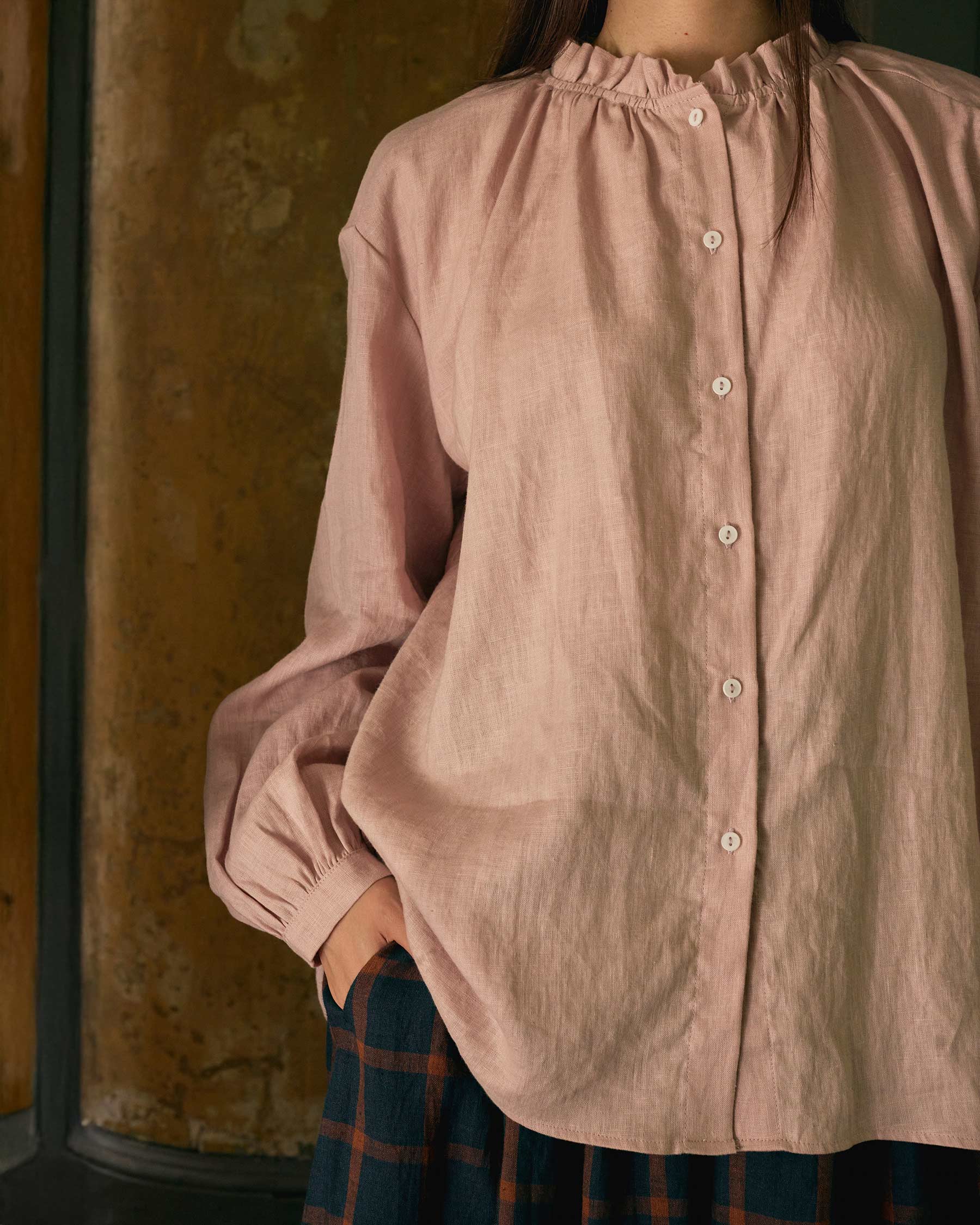 Linen Smock Blouse No.23 in Sepia Rose