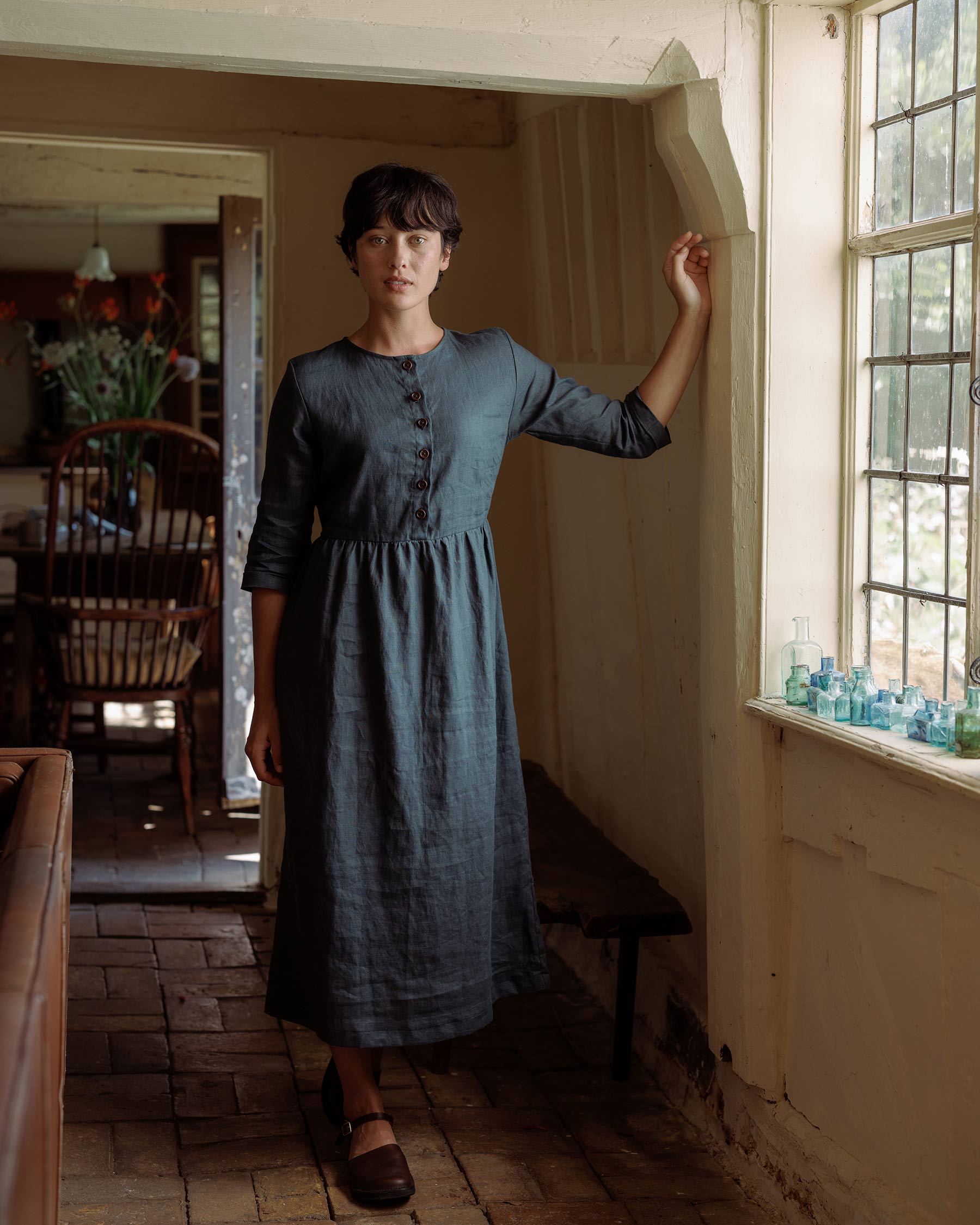 Linen dress with fashion pockets