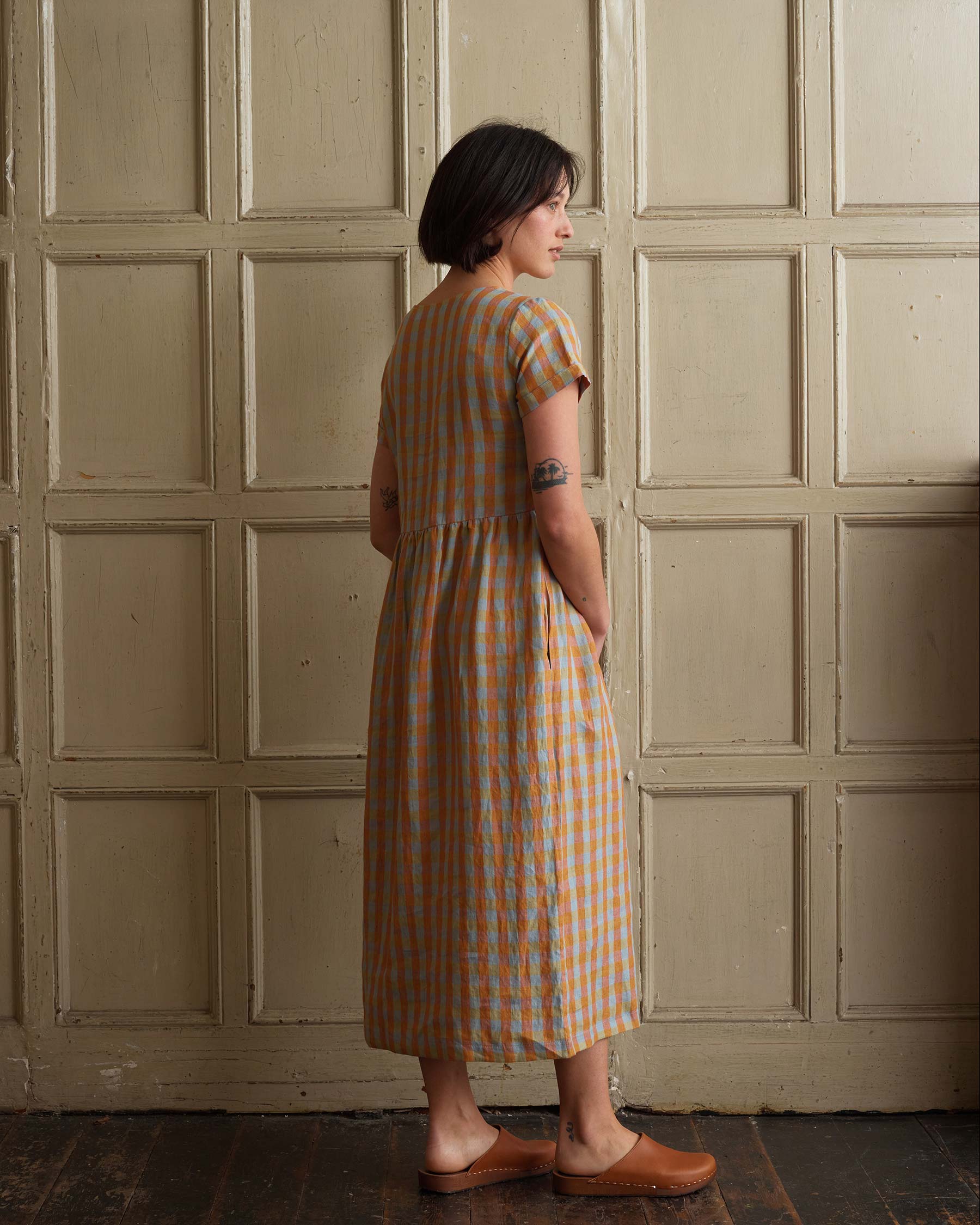 Linen Tea Dress in Satsuma Check | Pyne & Smith