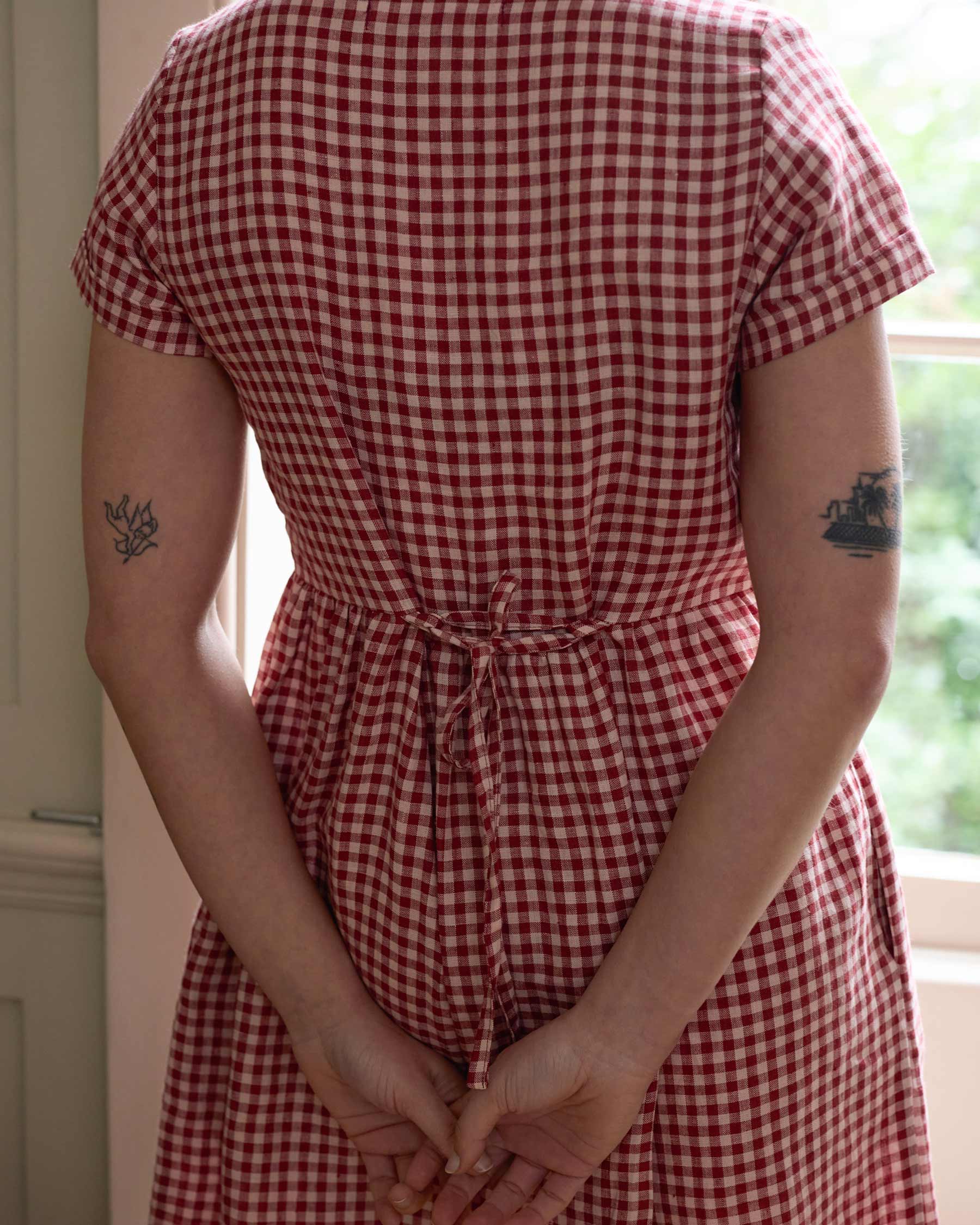 No.11 Classic Button Up Linen Dress in Geranium Check