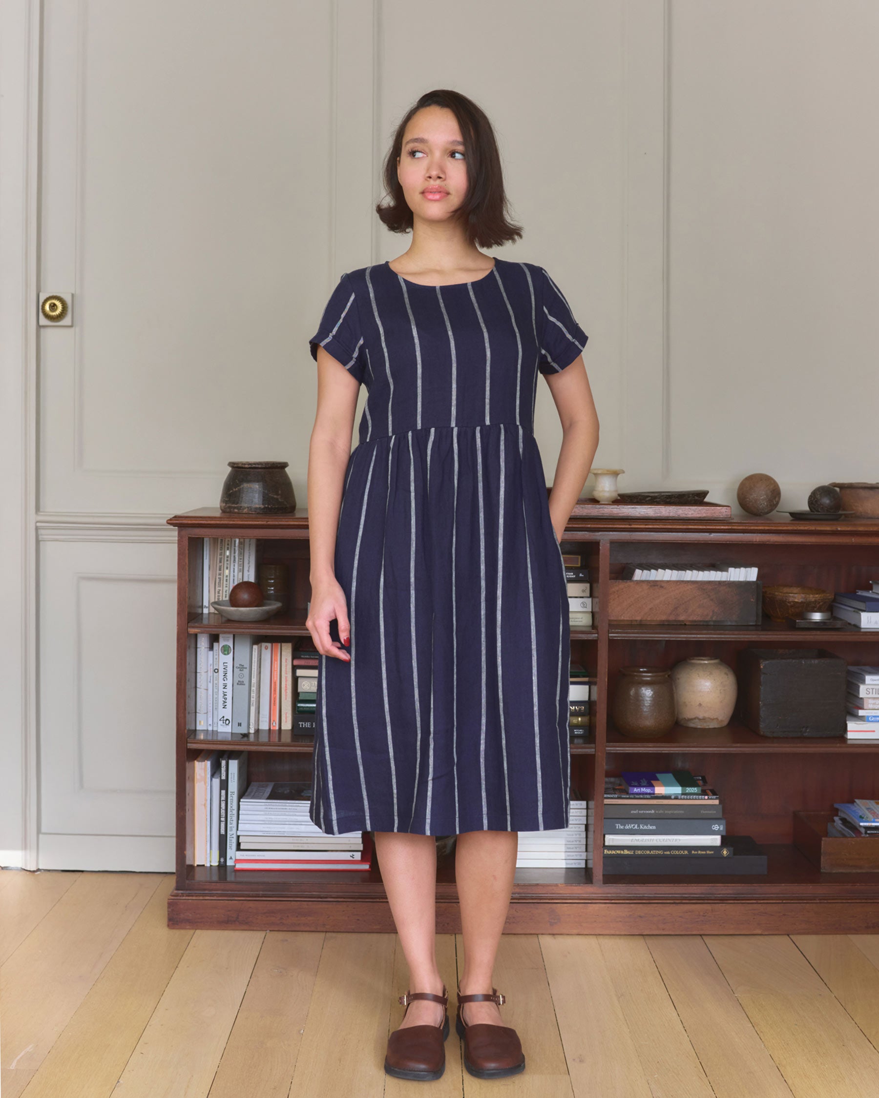 No.15 Linen Day Dress in Blundell Stripe