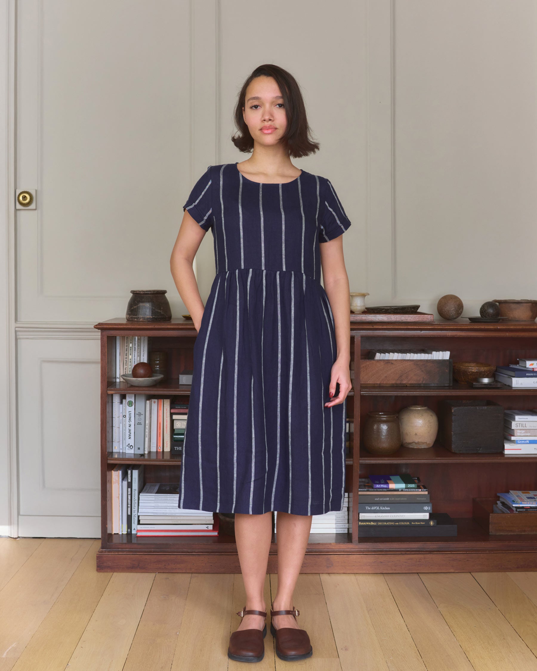 No.15 Linen Day Dress in Blundell Stripe