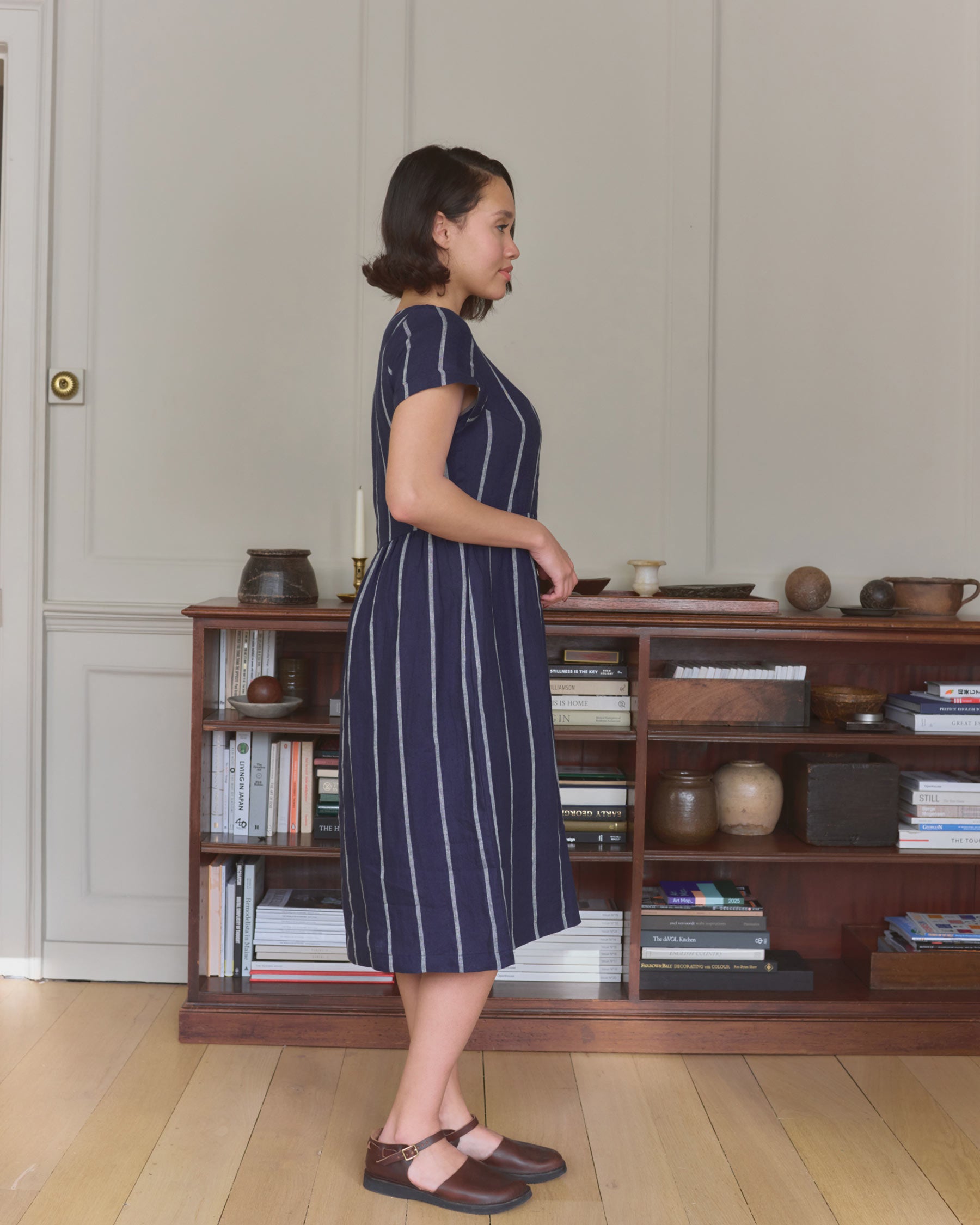 No.15 Linen Day Dress in Blundell Stripe