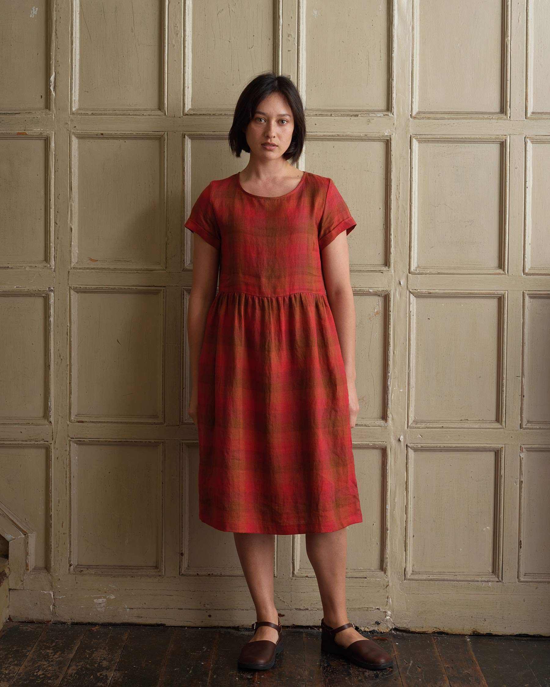 Linen Day Dress in Paloma Check | Pyne & Smith