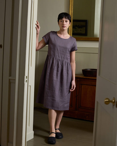 Linen Day Dress in Plum Truffle