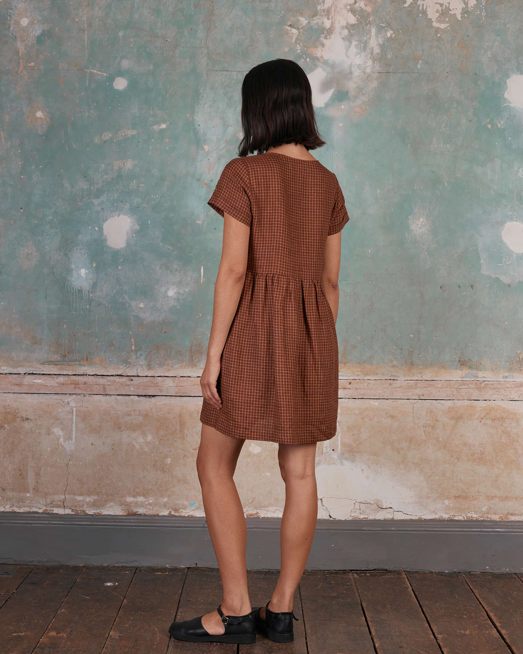 No.10 Button Up Linen Dress in Kentish Town Check