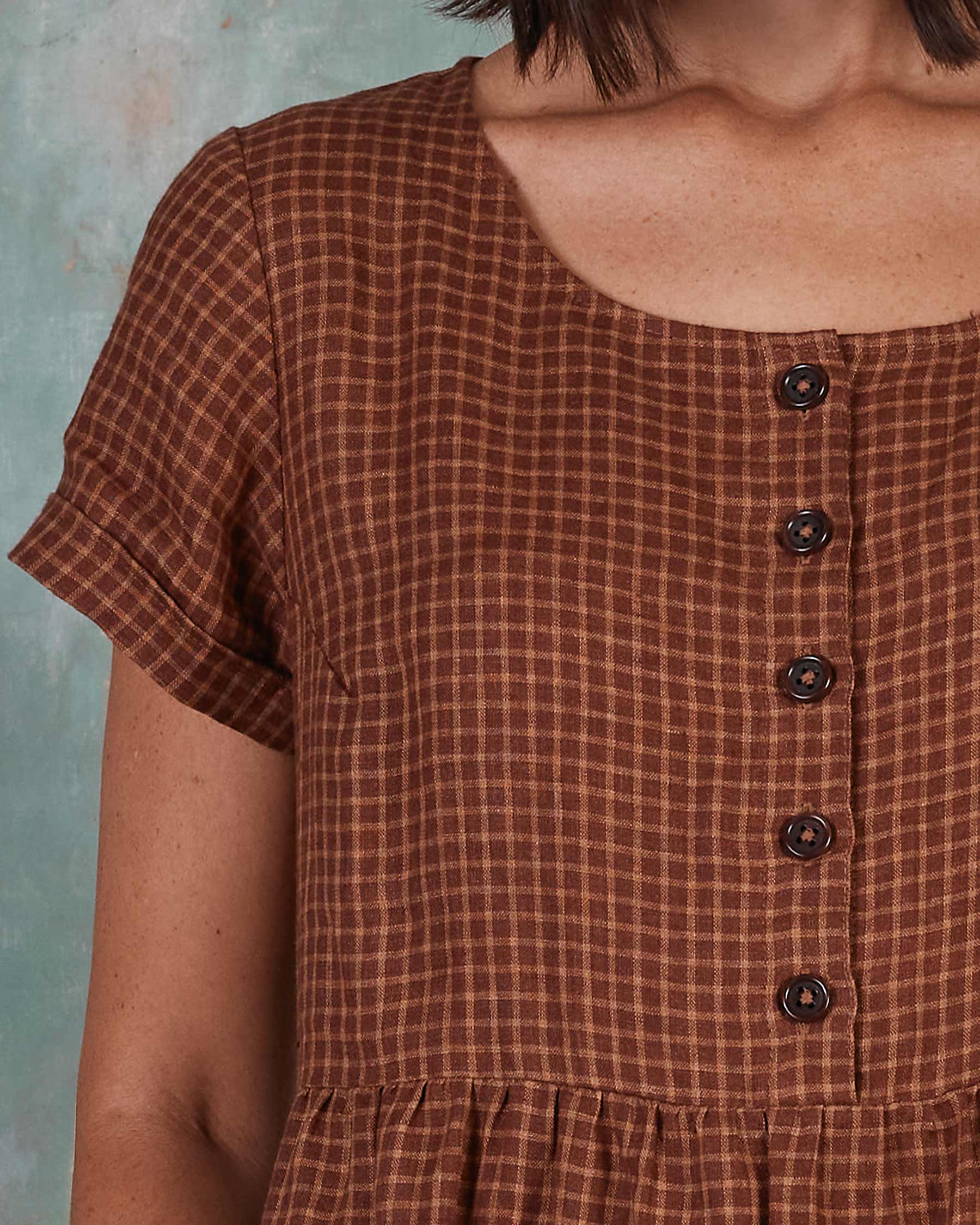 No.10 Button Up Linen Dress in Kentish Town Check