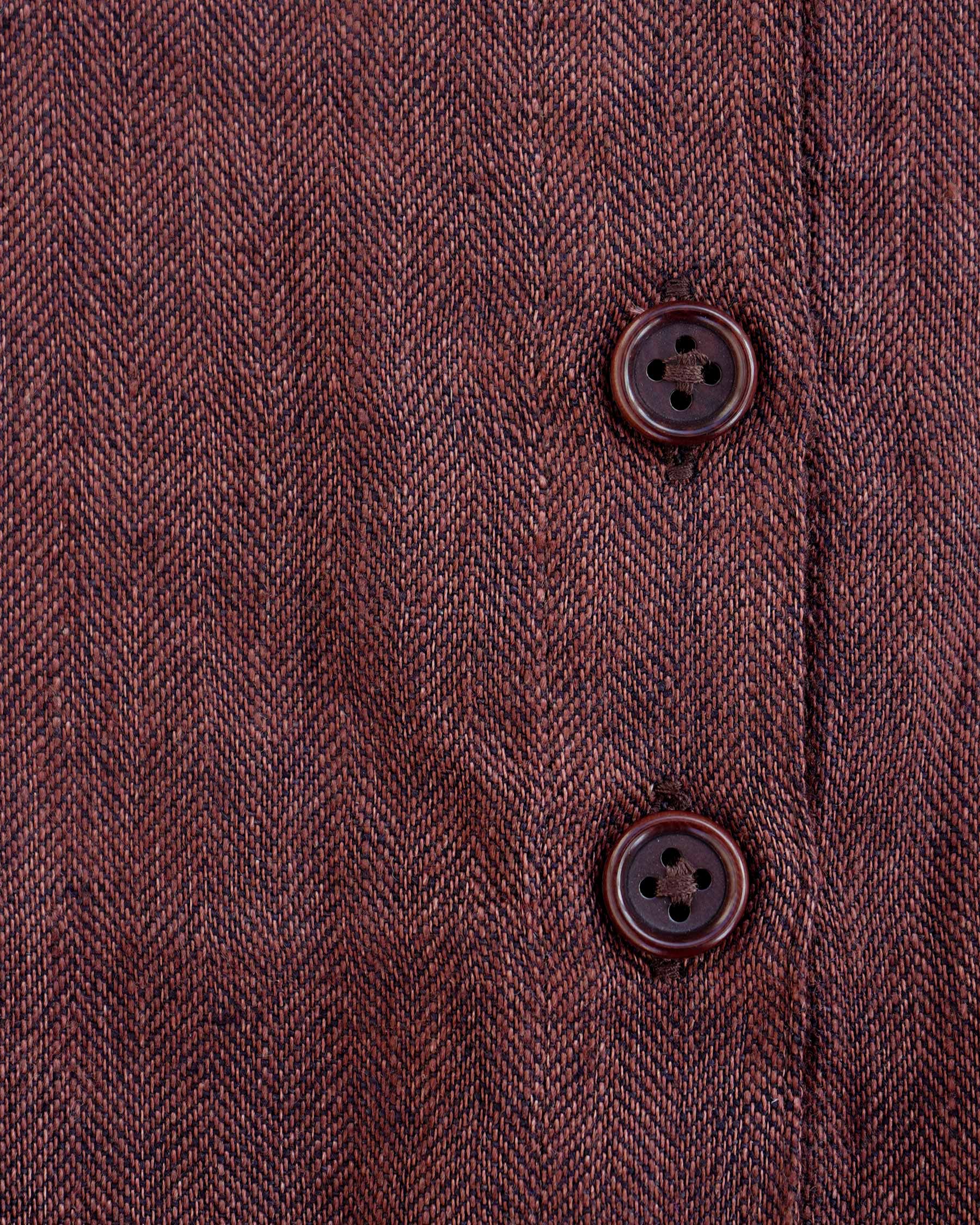 No.14 Button up Full Length Linen Dress in Brown Herringbone