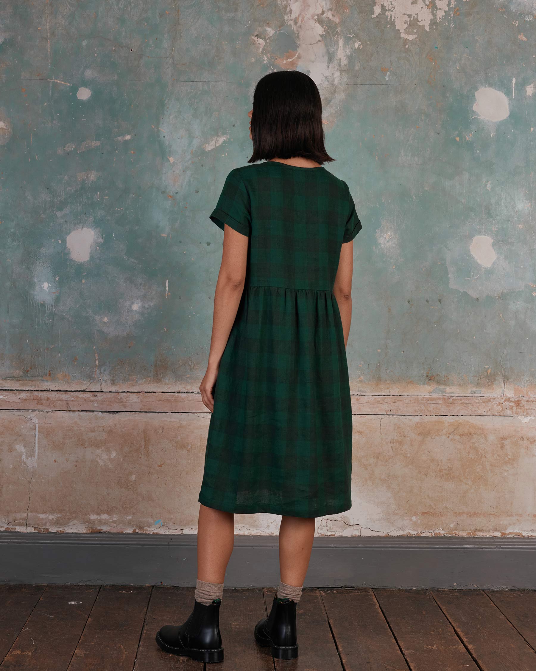 No.15 Linen Day Dress in Woodland Green