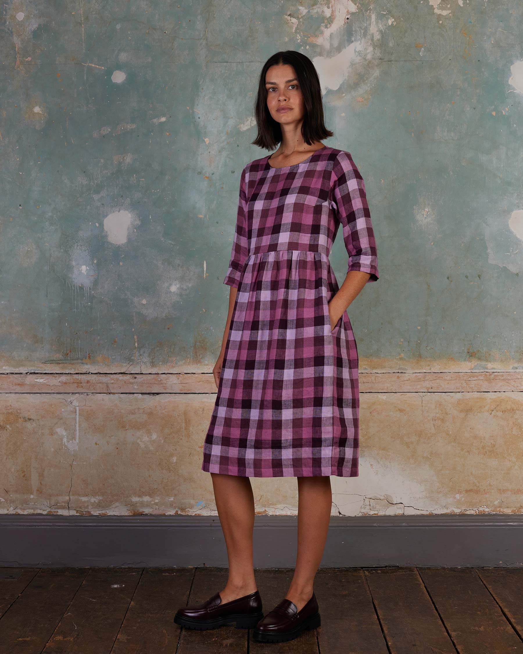 No.19 Boatneck Midi Linen Dress in Viola Melange