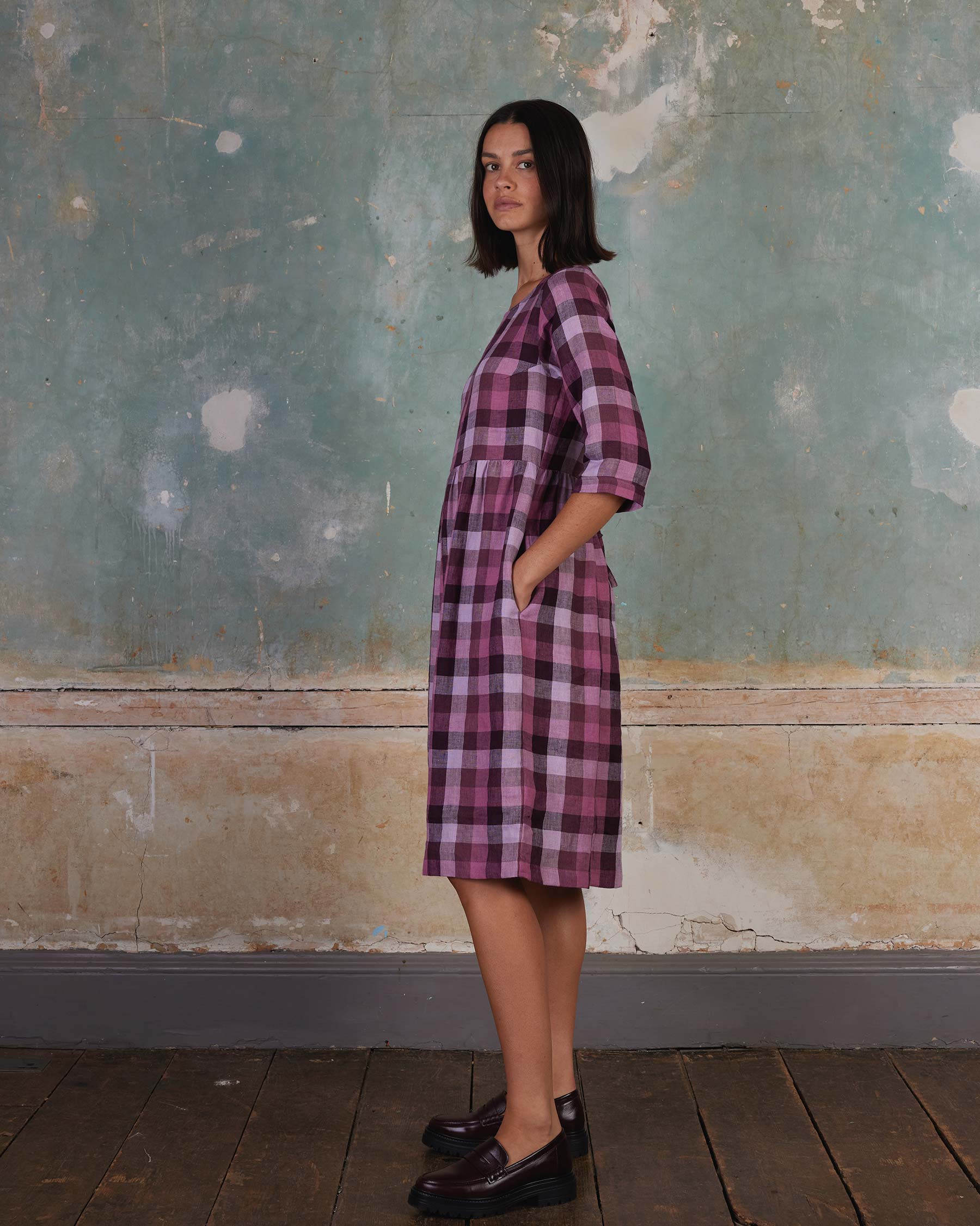 No.19 Boatneck Midi Linen Dress in Viola Melange