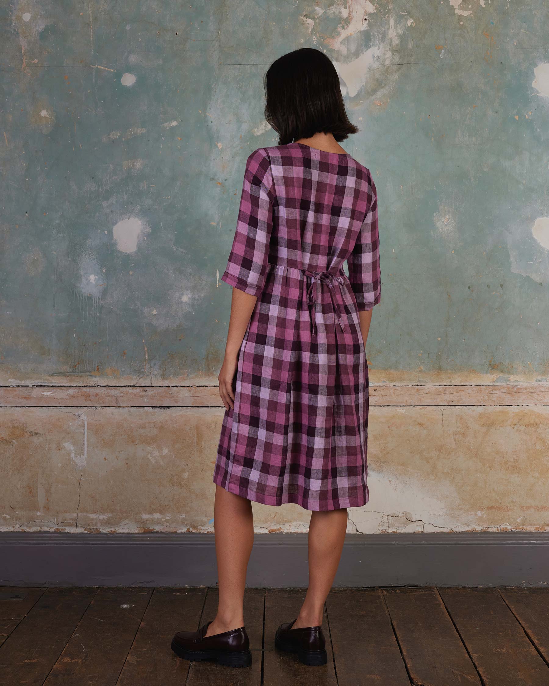 No.19 Boatneck Midi Linen Dress in Viola Melange