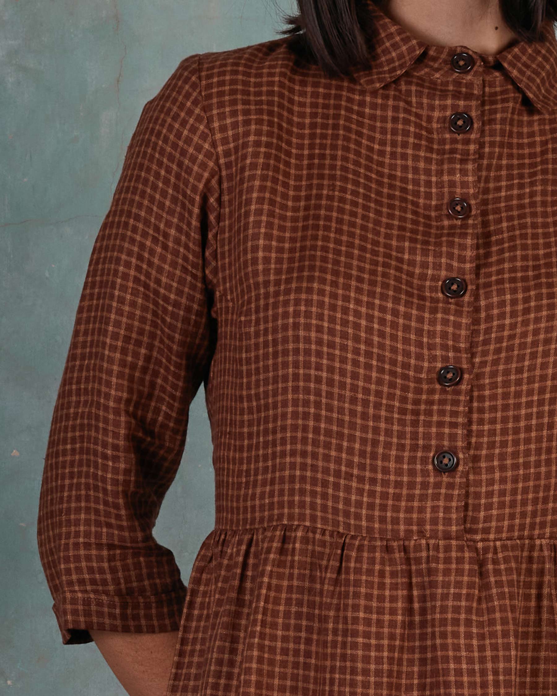 No.22 Collared, Button up Linen Dress in Kentish Town Check
