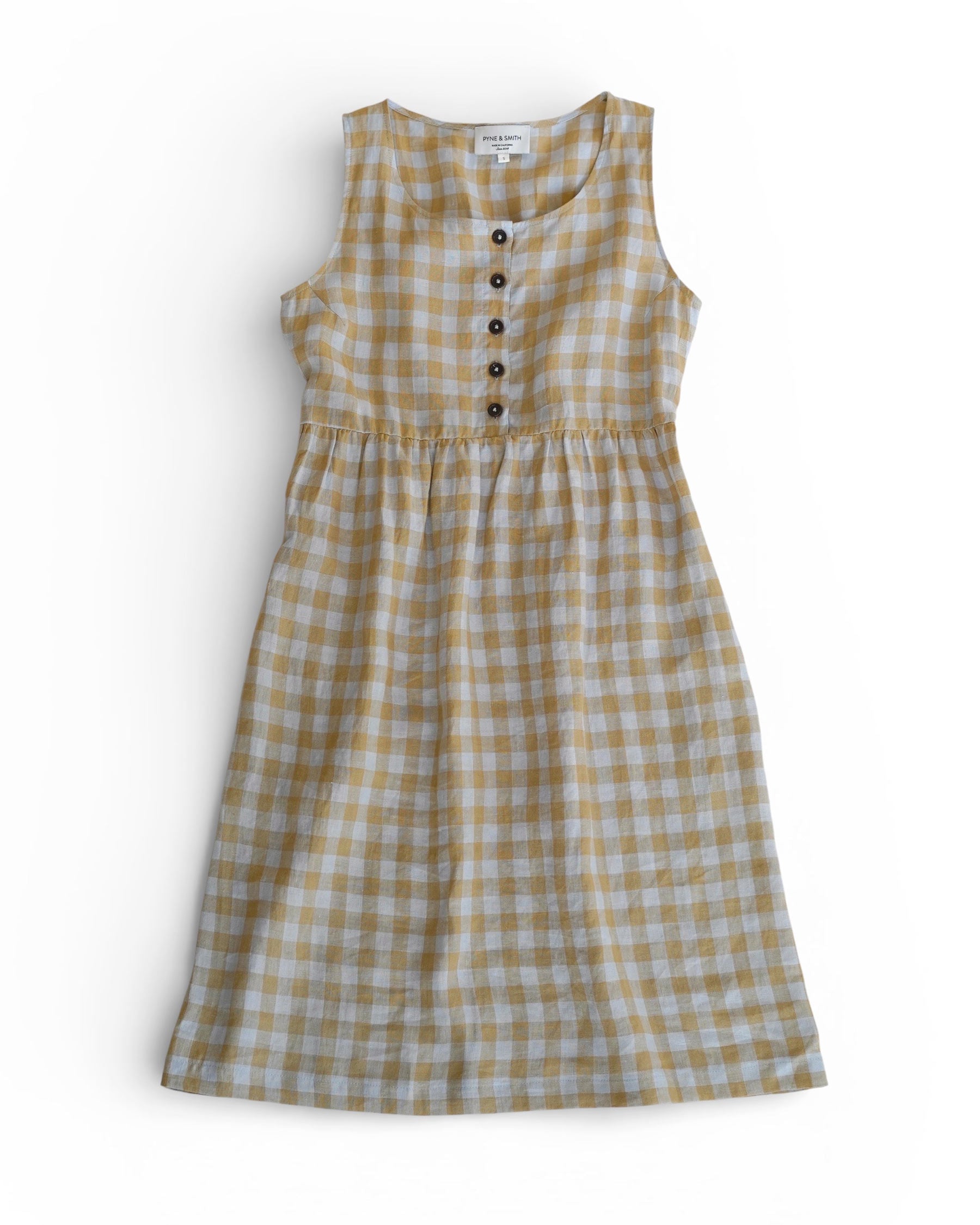 No.24 Sleeveless, button up Linen Dress in St. Agnes Check | Pyne & Smith Clothiers No.24 Sleeveless, button up Linen Dress in St. Agnes Check | Pyne & Smith Clothiers