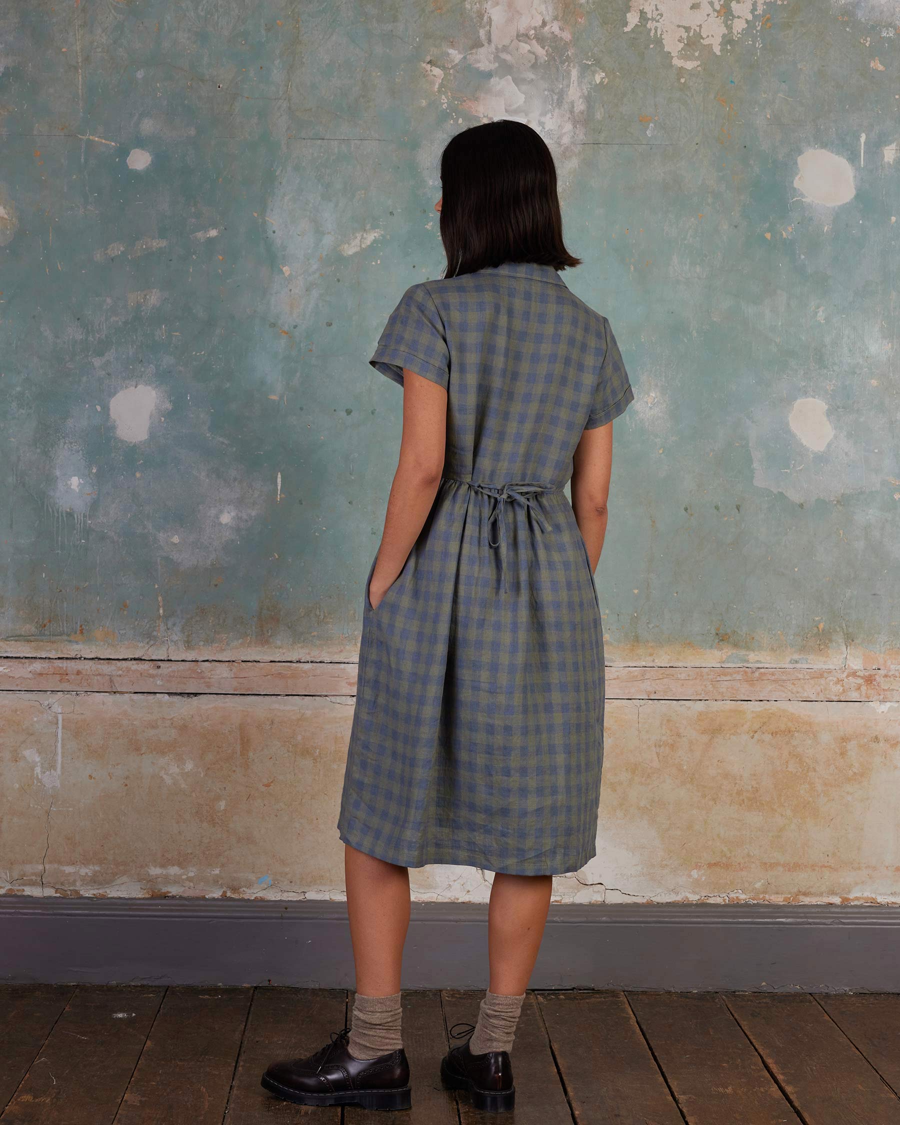 No.30 Collared Linen Dress in Emilie Check