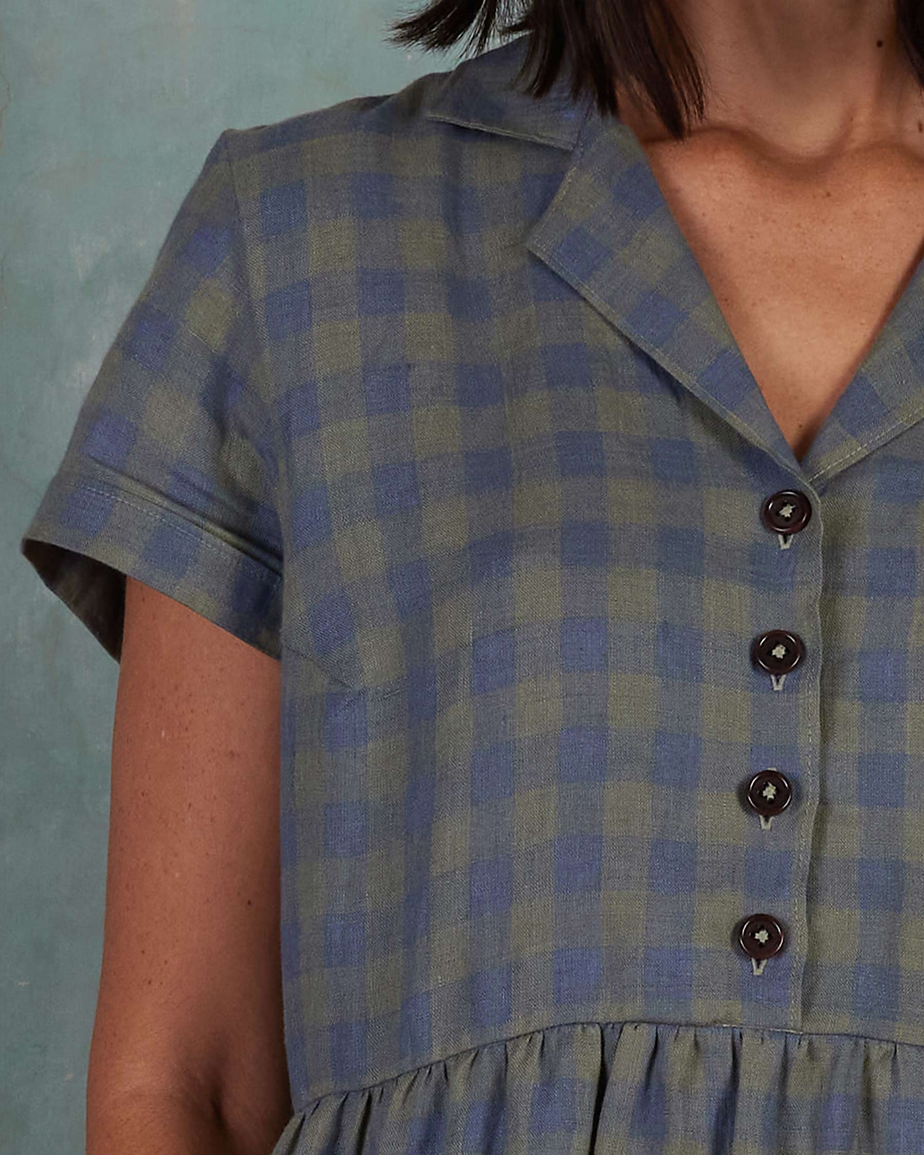 No.30 Collared Linen Dress in Emilie Check