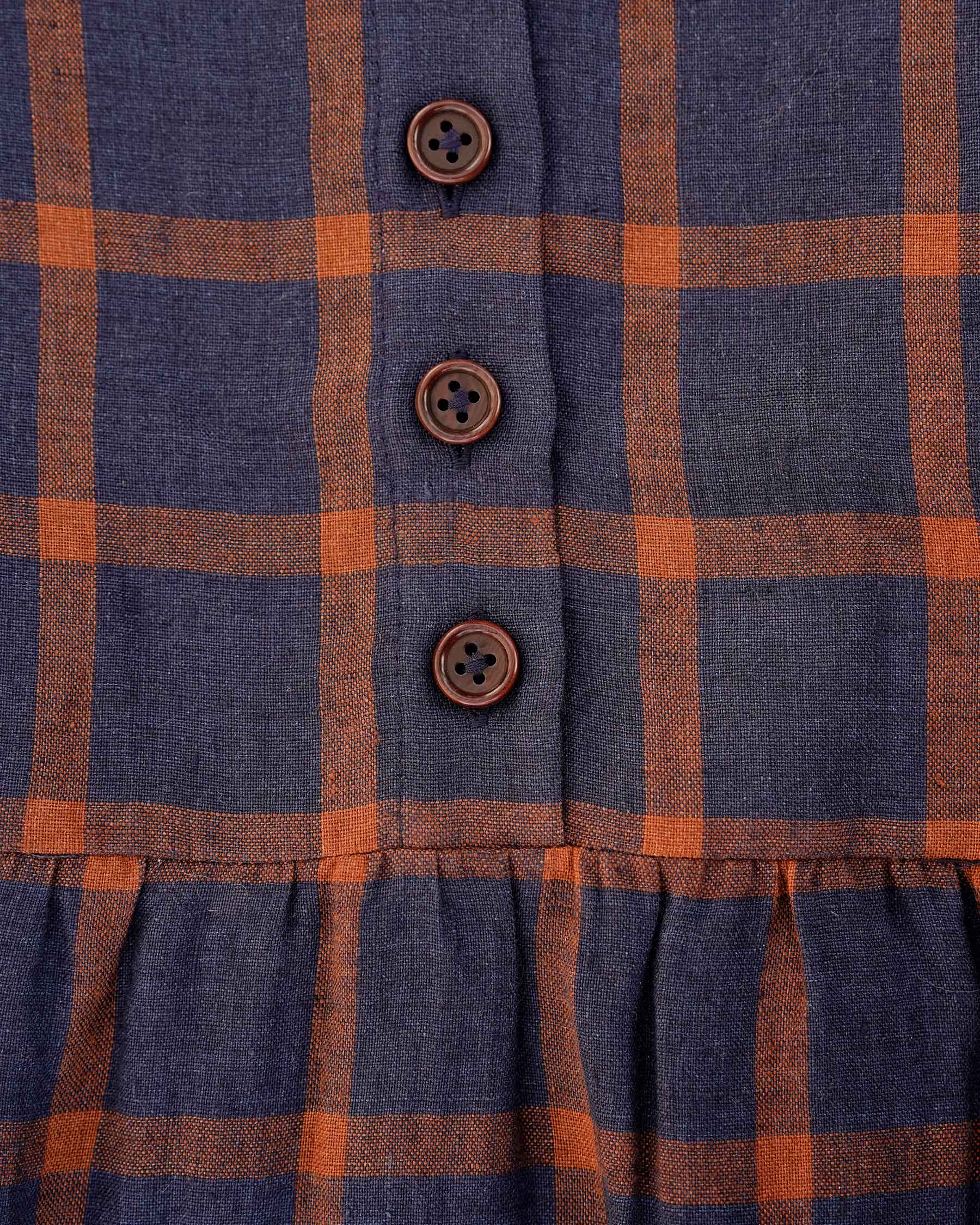 No.31 V Neck, Full Length Linen Dress in Montague Windowpane