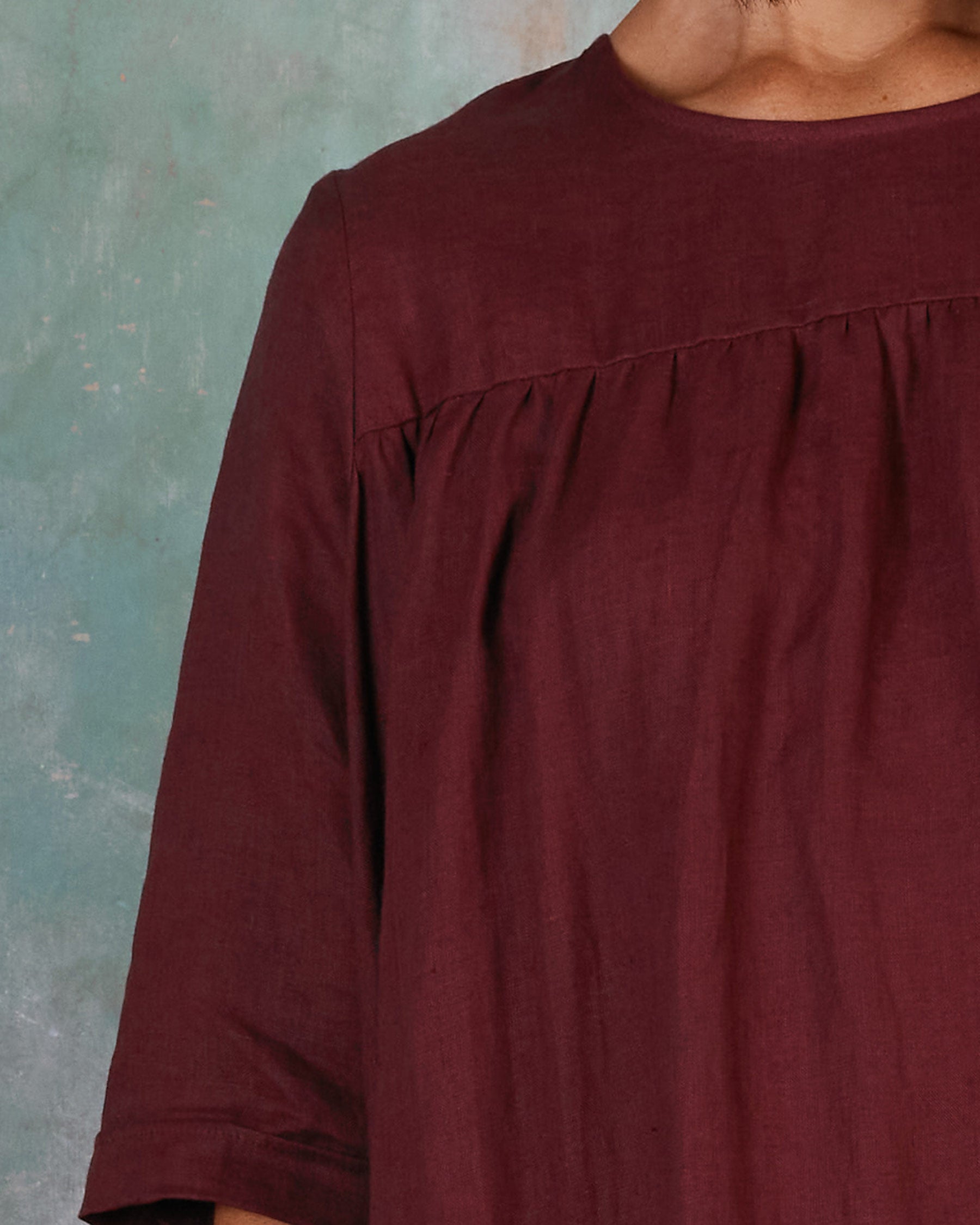No.35 Maxi Length Linen Dress in Tawny Port