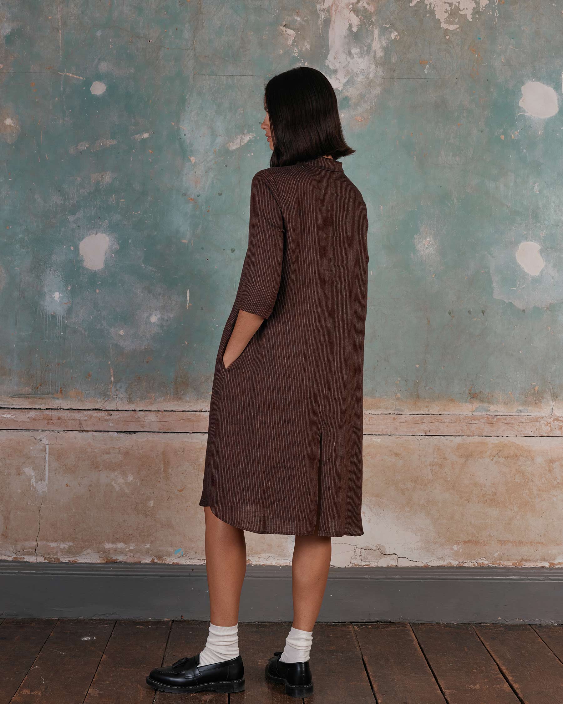 No.39 The Linen Shirtdress in Turkish Coffee Stripe