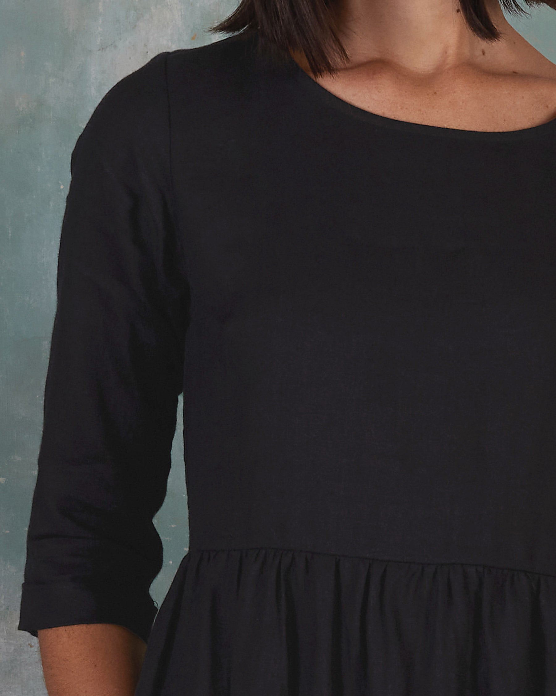 No.41 Full Length Linen Day Dress in Solid Black