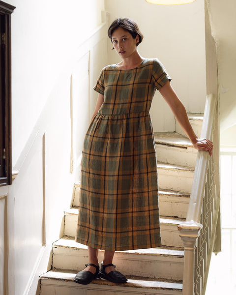 No.17 Full Length Linen Tea Dress in The George Plaid