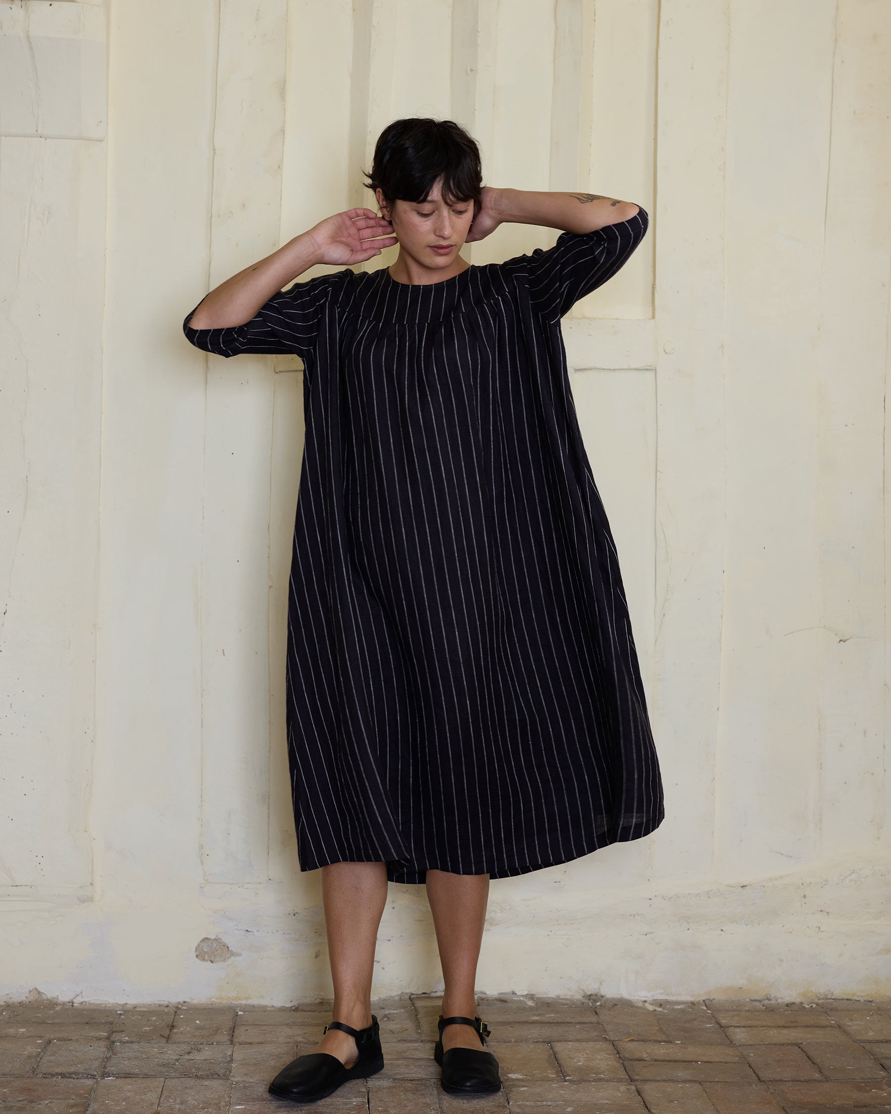 Pyne & high quality Smith linen dress in sandalwood stripe