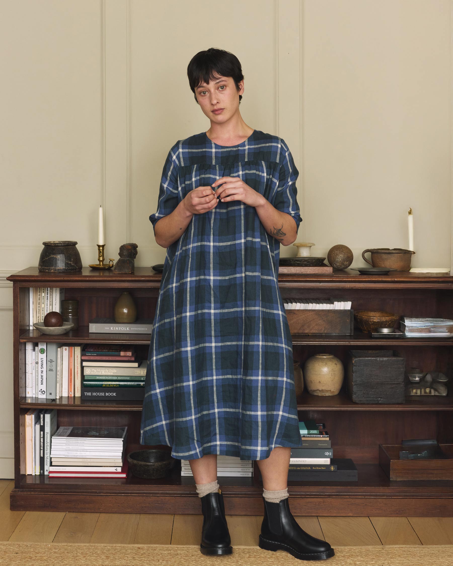No.35 Maxi Length Linen Dress in Stirling Plaid