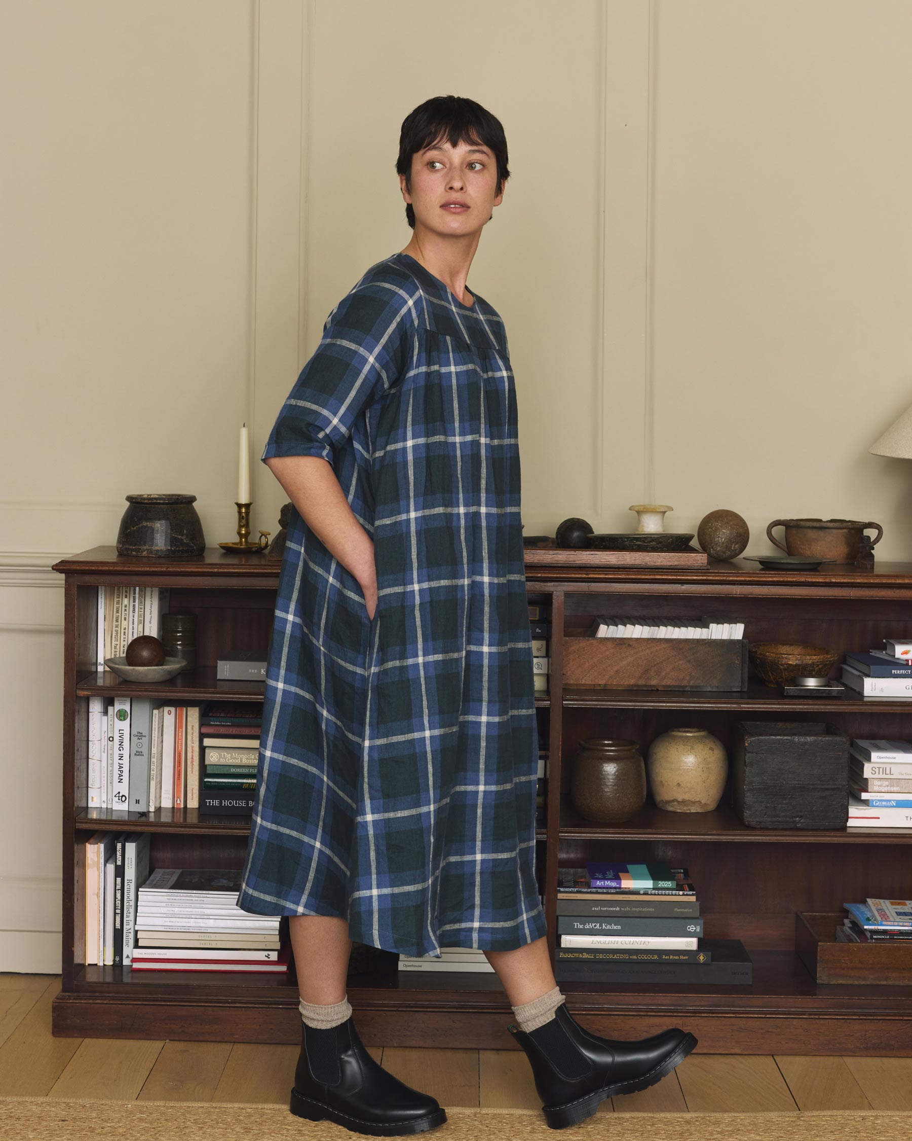 No.35 Maxi Length Linen Dress in Stirling Plaid