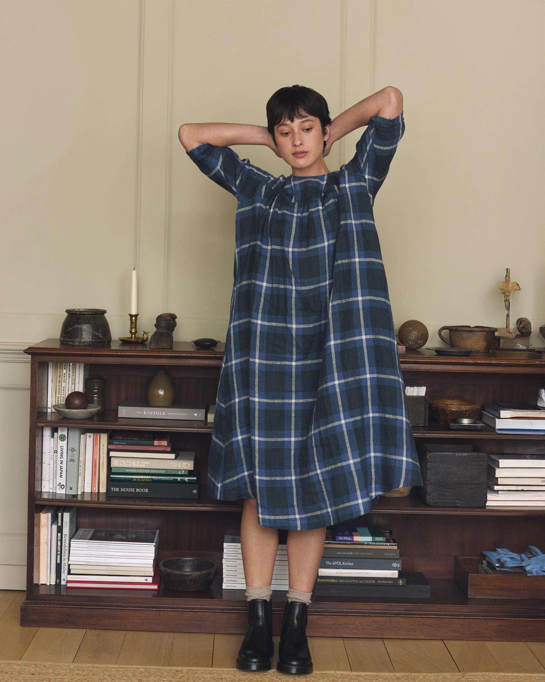 No.35 Maxi Length Linen Dress in Stirling Plaid
