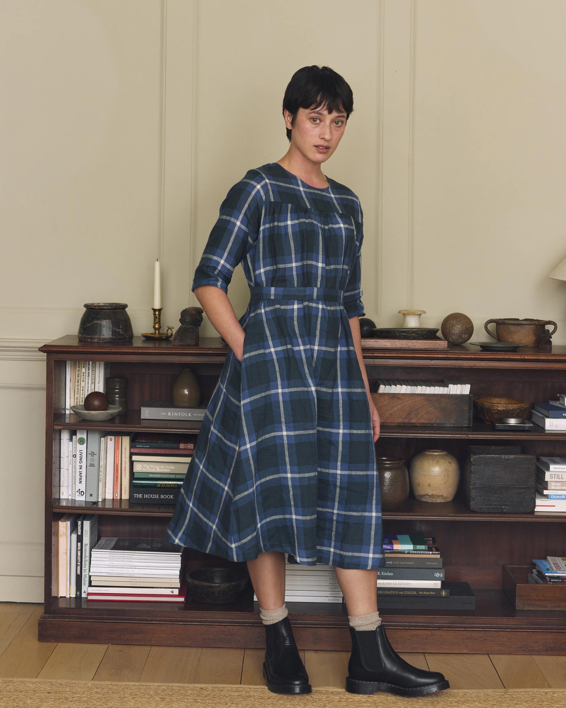 No.35 Maxi Length Linen Dress in Stirling Plaid